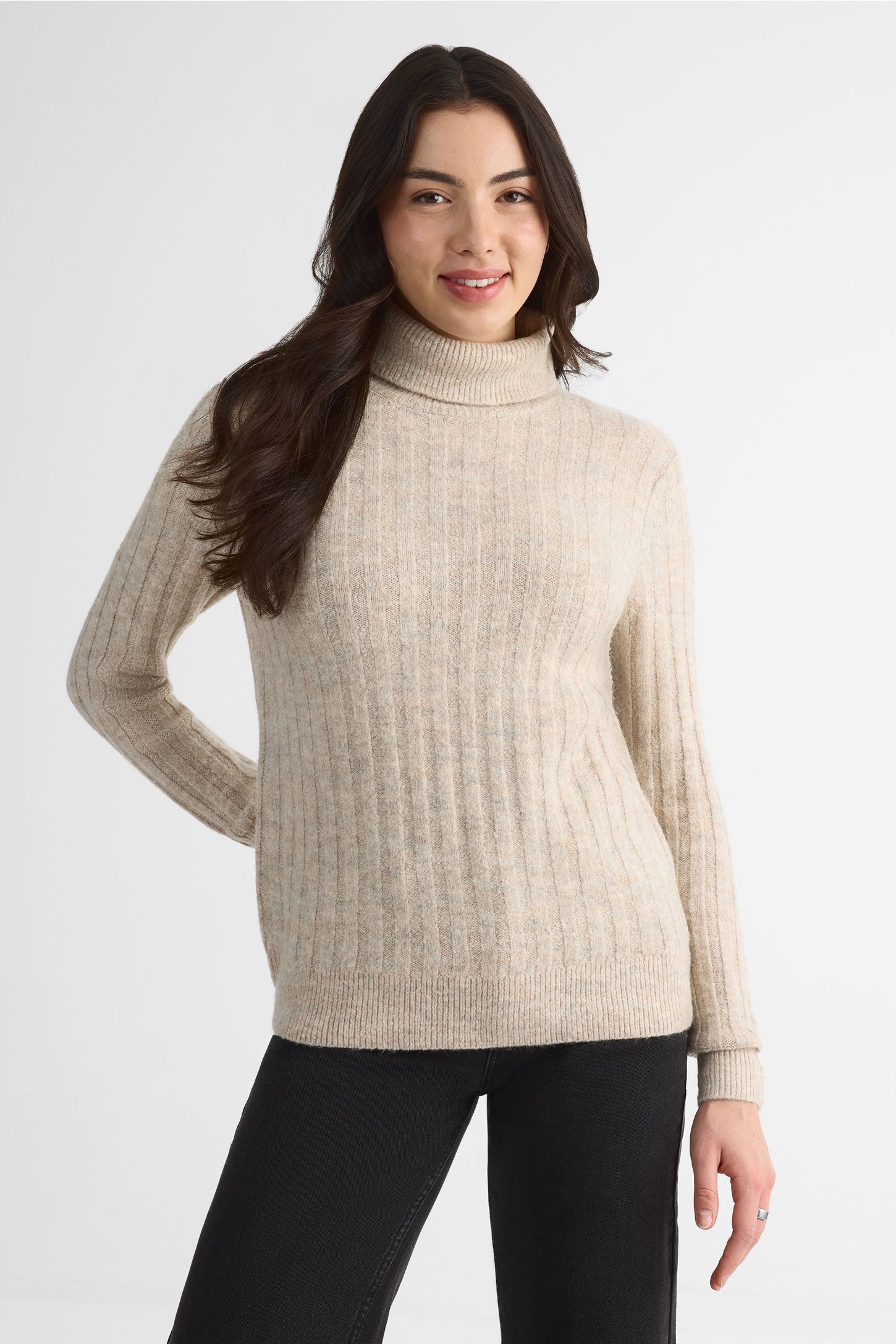 Chandail tricot col roulé – Femme && OATMEAL