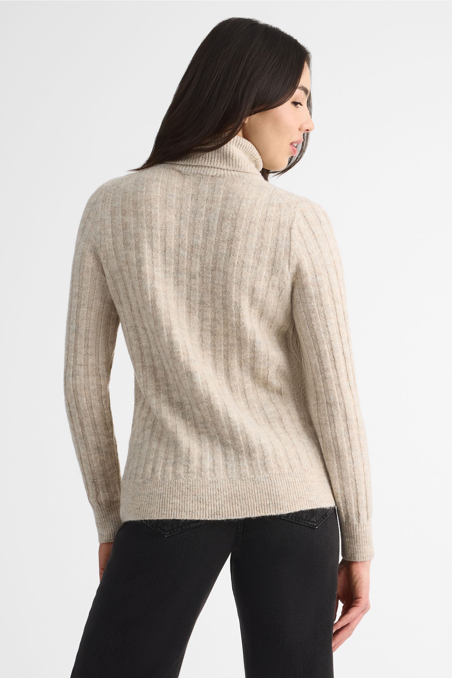Chandail tricot col roulé – Femme && OATMEAL
