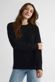Chandail tricot uni, manches longues – Femme && NOIR