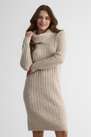 Robe tricot col cowl manches longues - Femme && OATMEAL