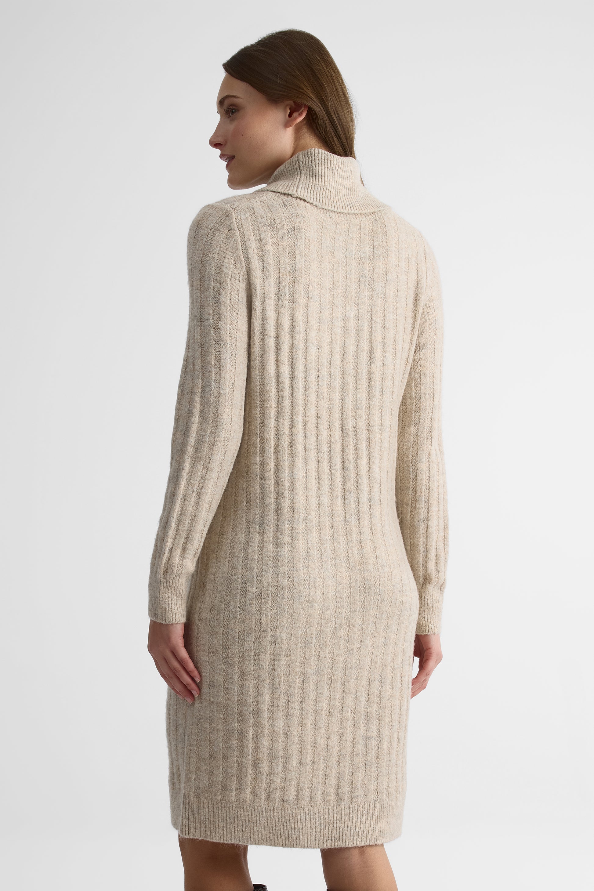 Robe tricot col cowl manches longues - Femme && OATMEAL