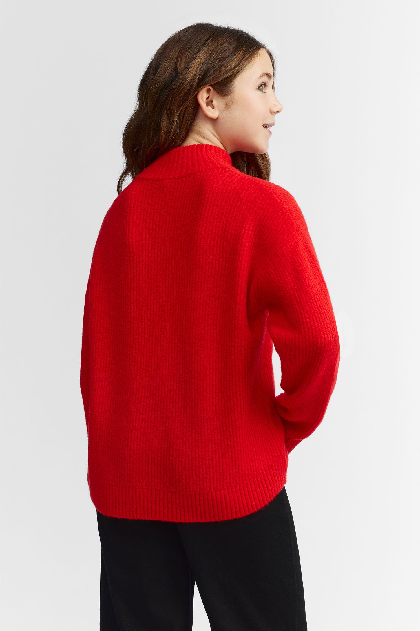 Chandail col montant en tricot - Ado fille && ROUGE