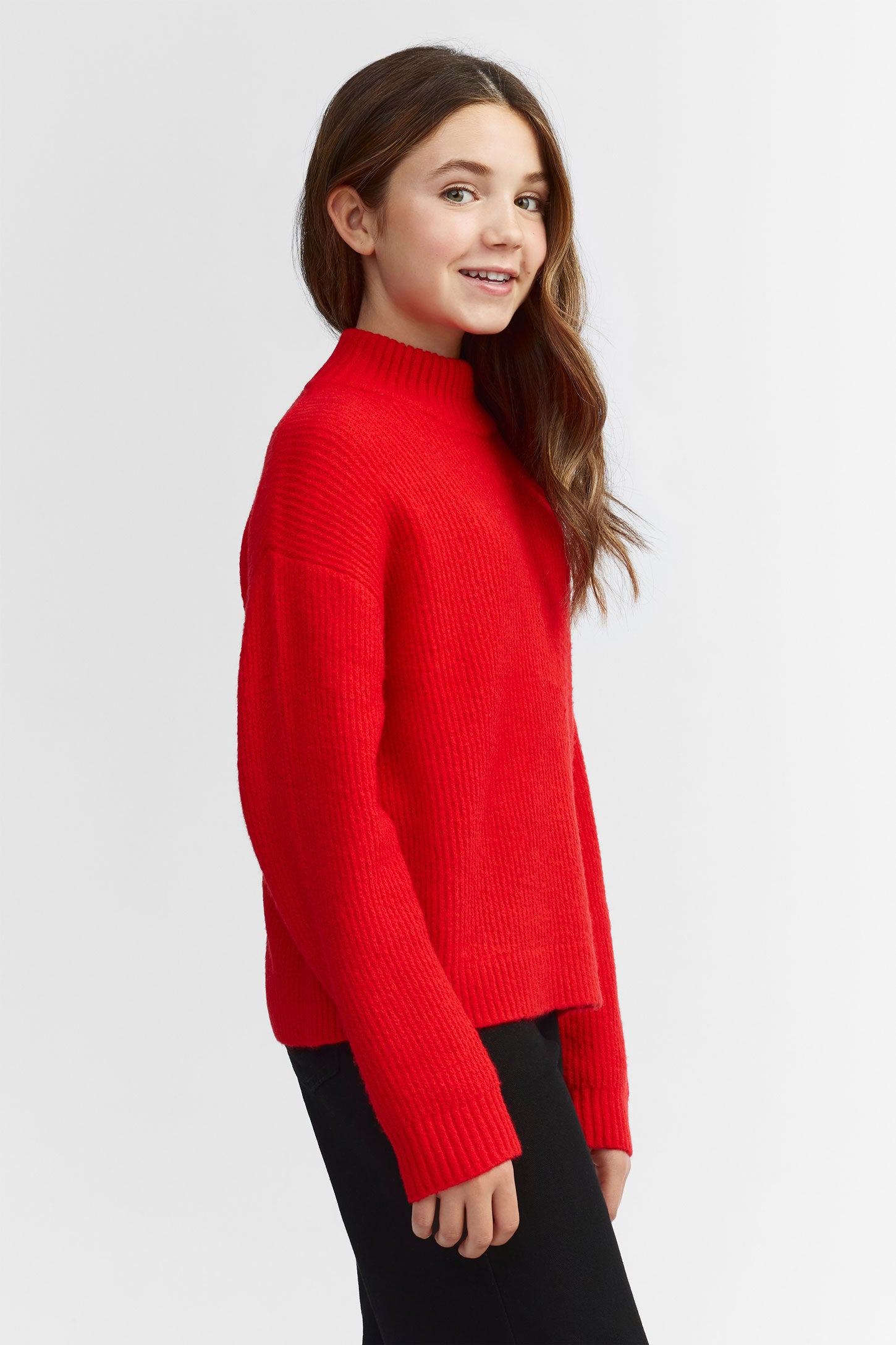 Chandail col montant en tricot - Ado fille && ROUGE