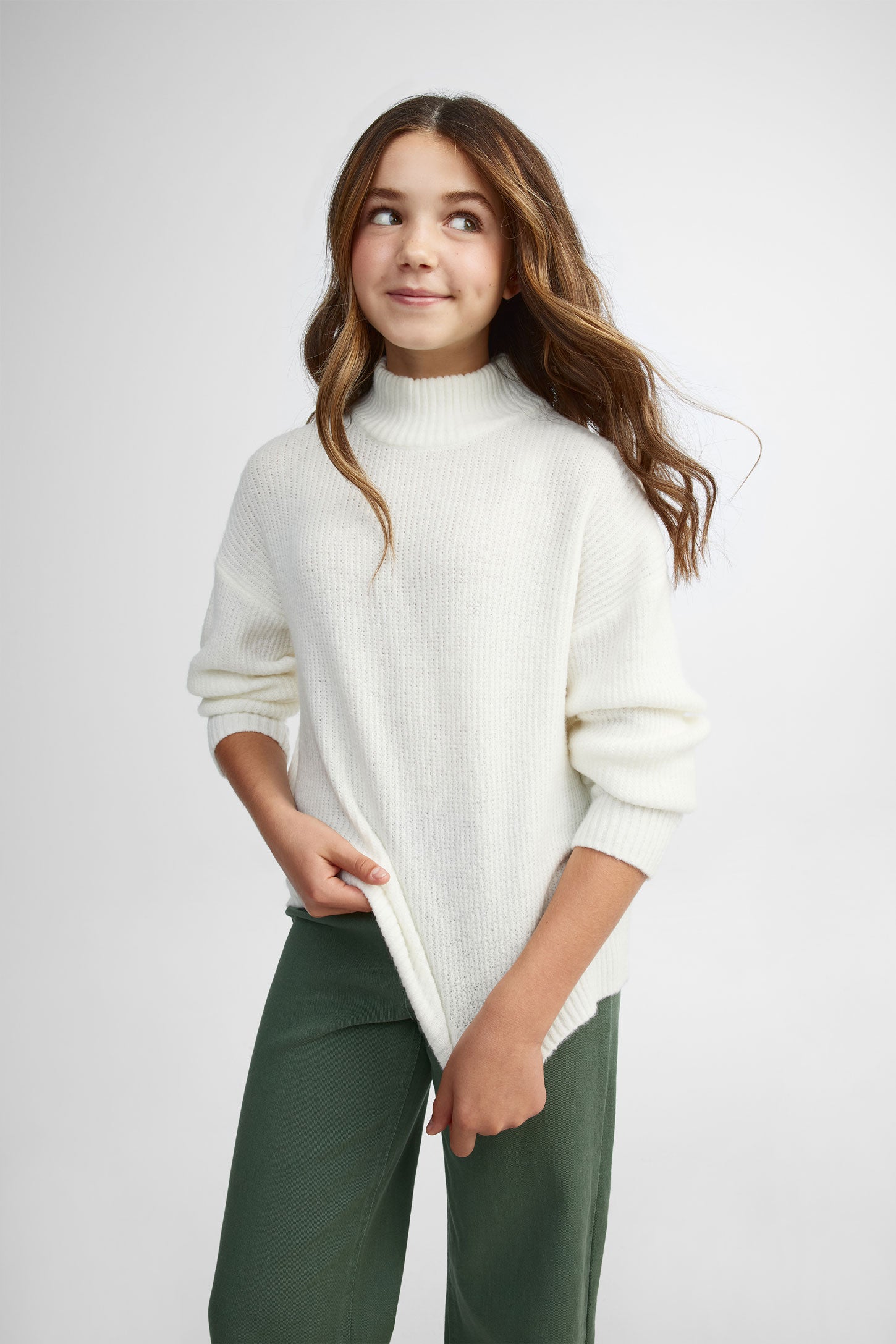 Chandail col montant en tricot - Ado fille && BLANC CASSÉ