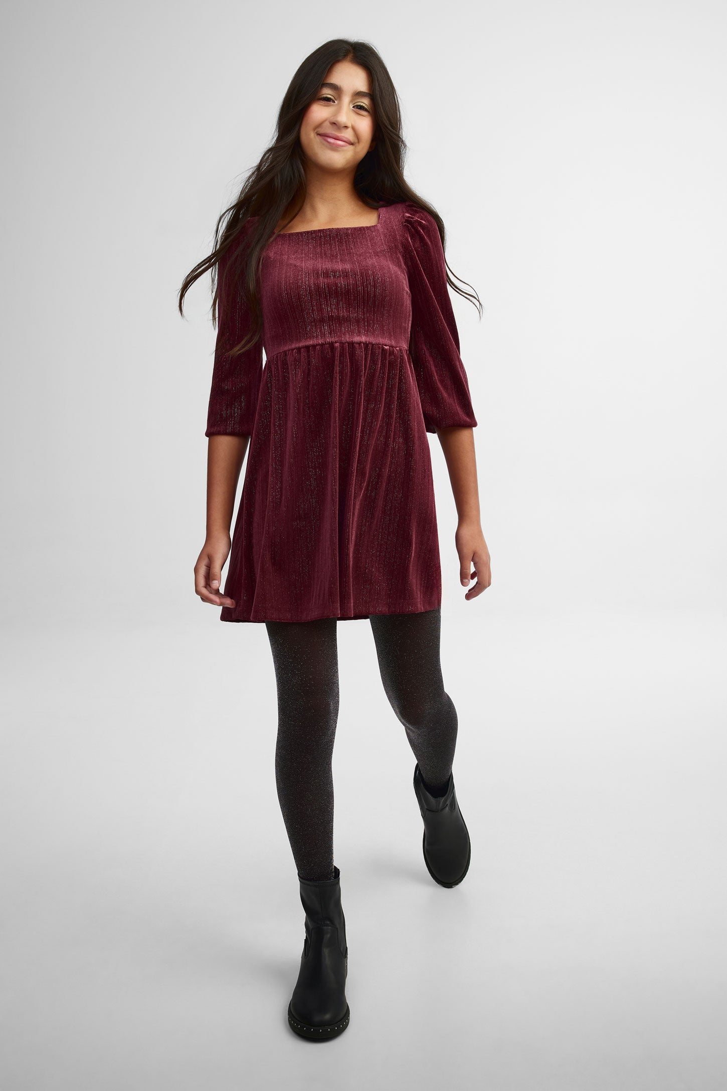 Robe patineuse en velours - Ado fille && BOURGOGNE