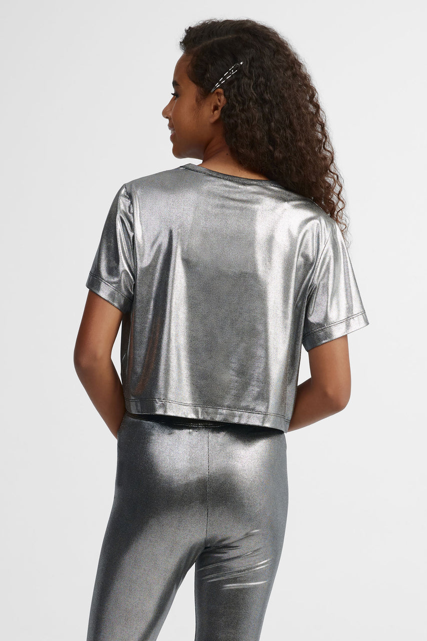 T-shirt col rond métallique - Ado fille && NOIR