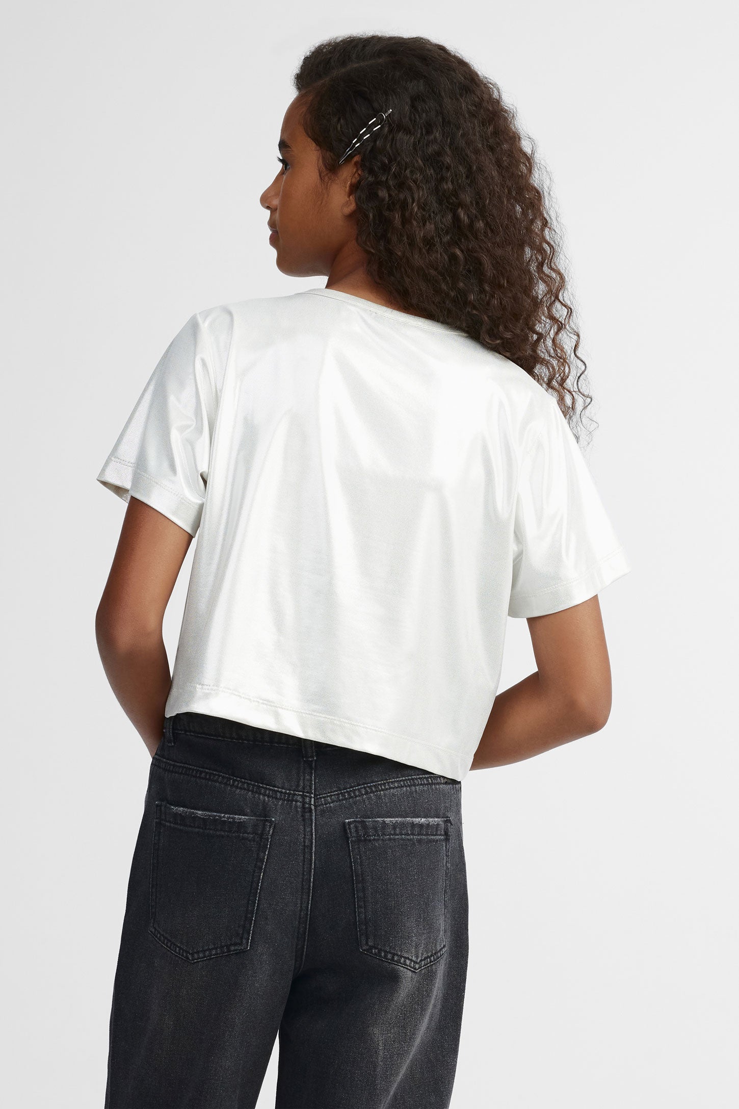 T-shirt col rond métallique - Ado fille && GRIS ARGENT
