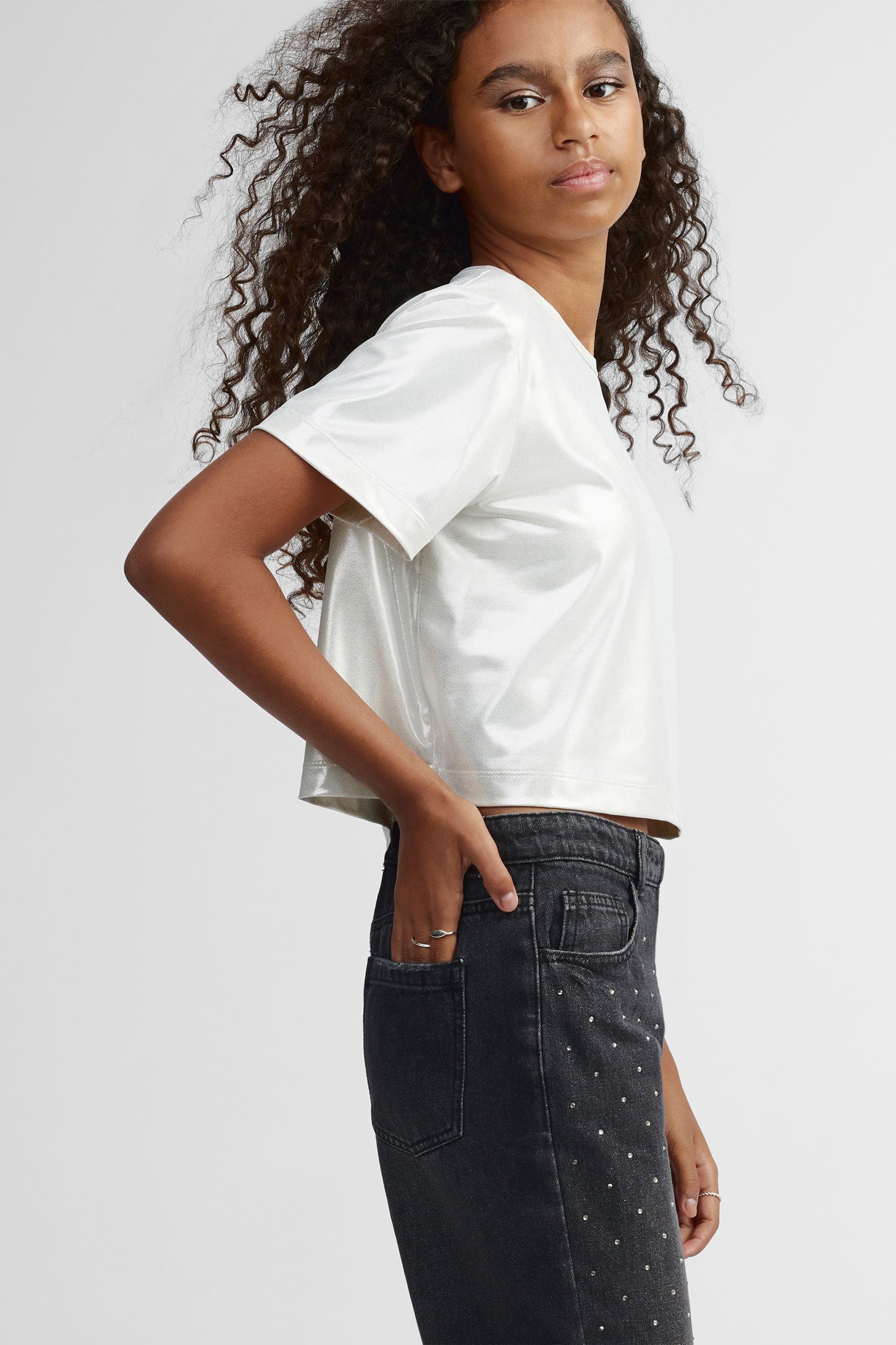 T-shirt col rond métallique - Ado fille && GRIS ARGENT