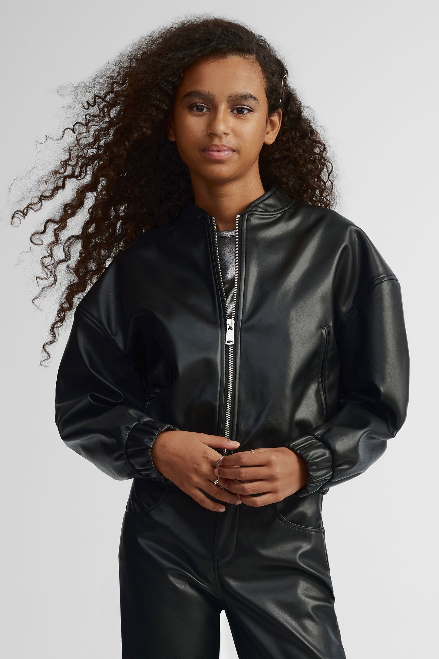 Veste Bomber en cuir végane - Ado Fille && NOIR