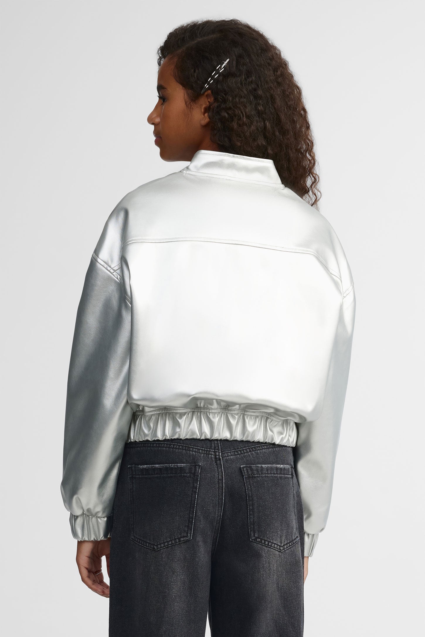 Veste Bomber en cuir végane - Ado Fille && GRIS ARGENT