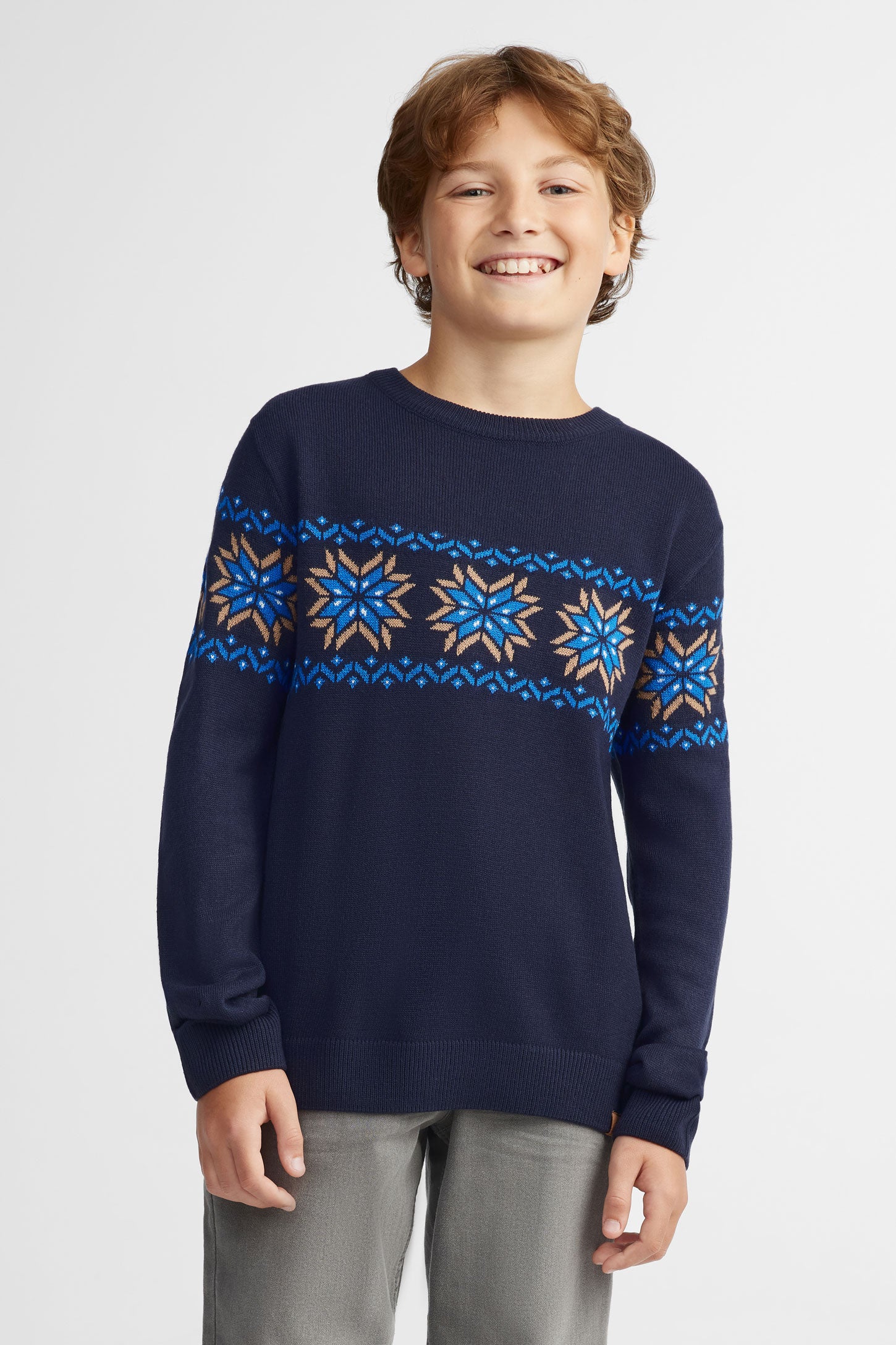 Chandail col rond tricot  - Ado garçon && BLEU MULTI