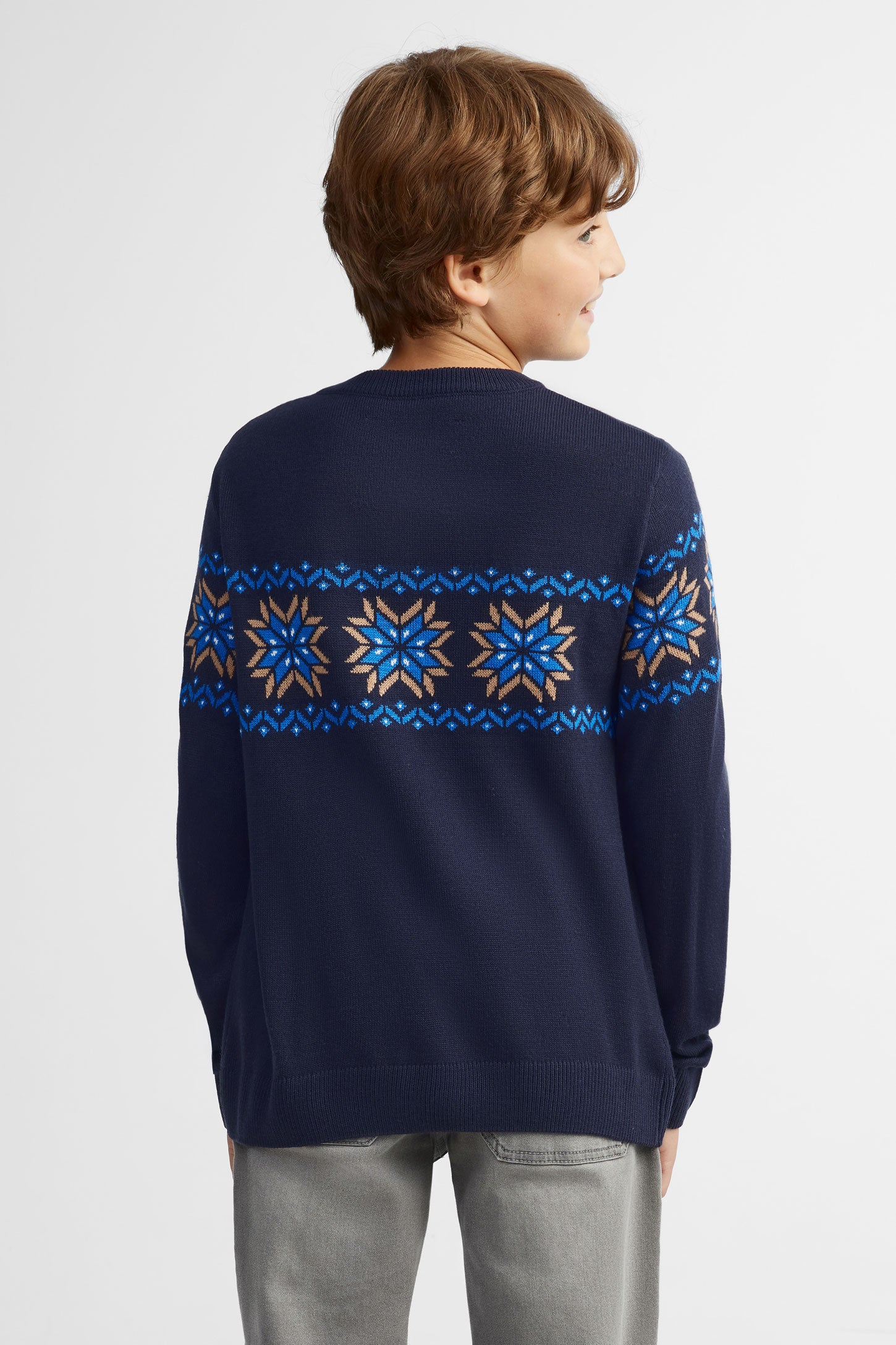 Chandail col rond tricot  - Ado garçon && BLEU MULTI
