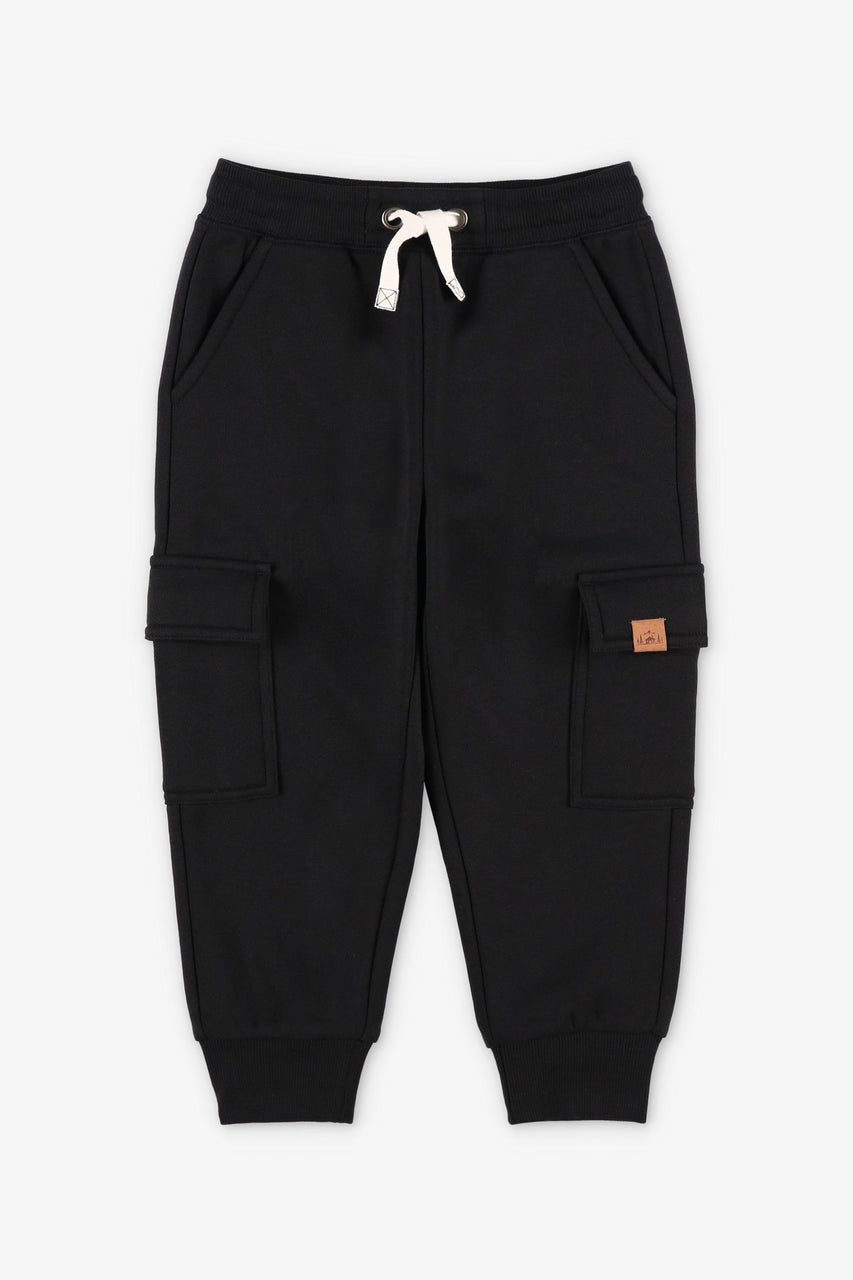 Pantalon jogger cargo coton ouaté - Enfant garçon && NOIR
