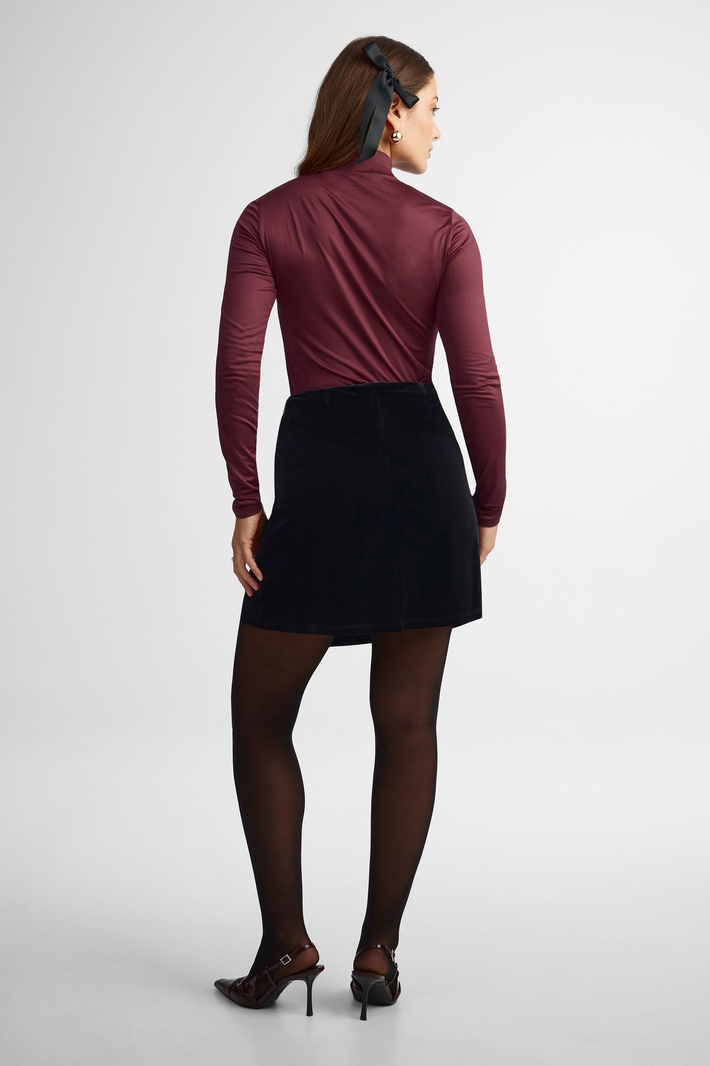 Jupe courte taille haute velours - Femme && NOIR