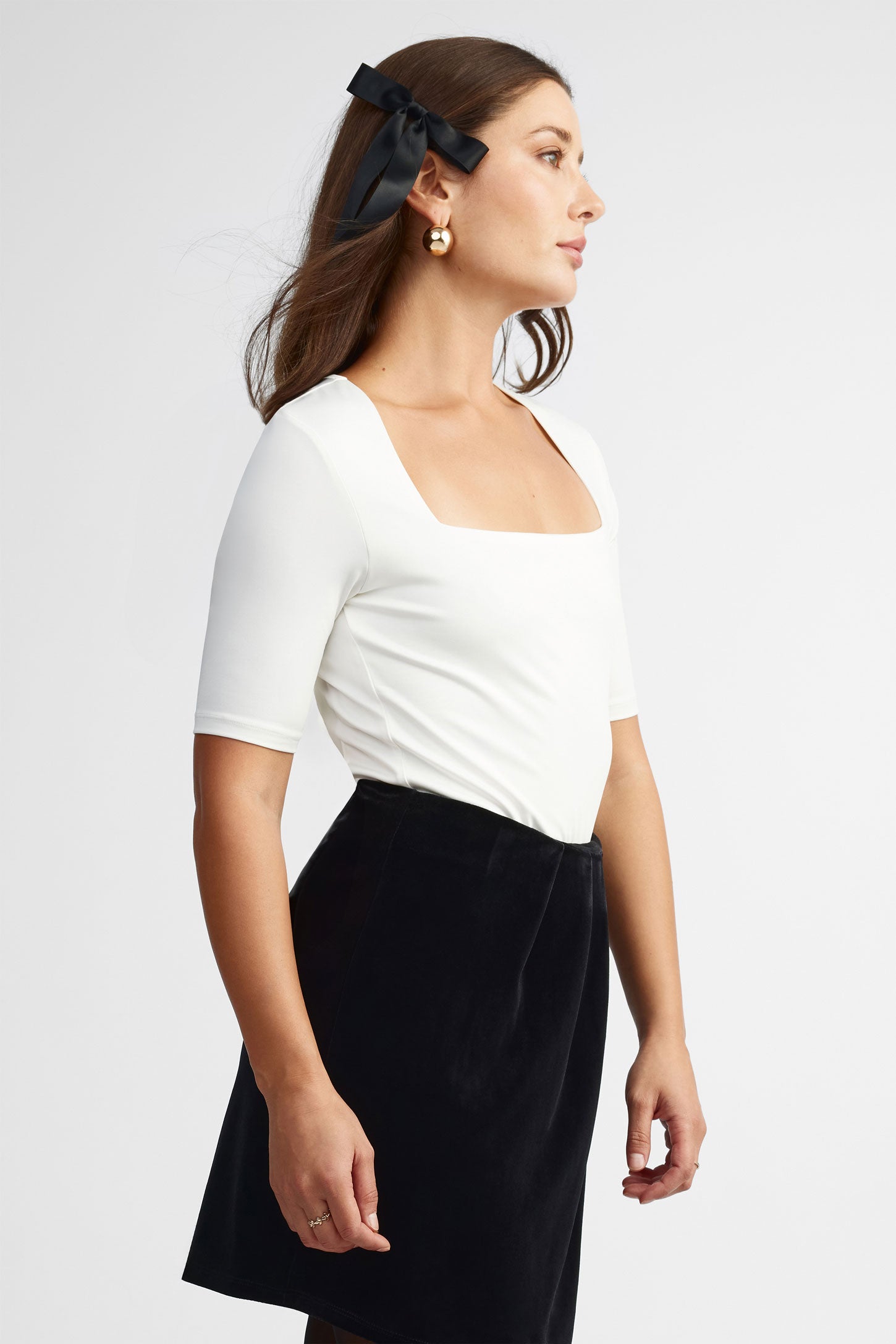 Chandail col carré coupe ajustée - Femme && BLANC CASSÉ
