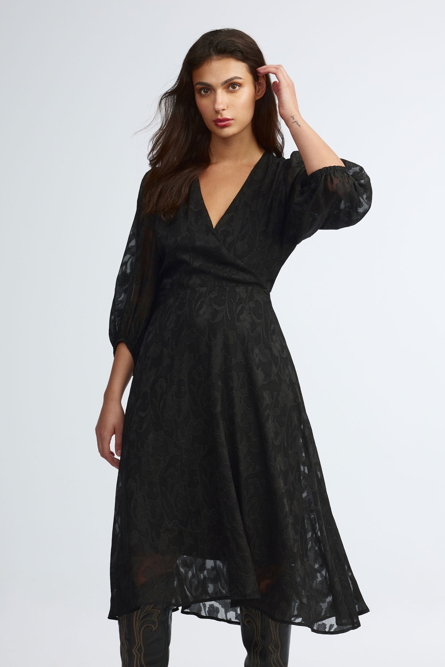 L’aubeblanc Tweed Wrap Dress Black Alizeh Sparkly Tweed Dress w/ Cristal Bows | Boutique 1861