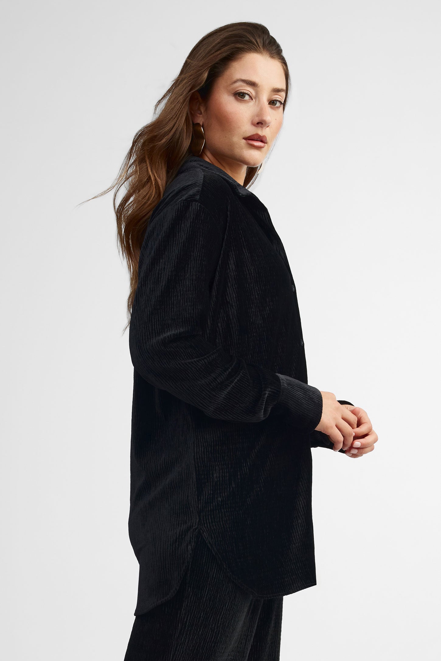Chemise en velours coupe ample - Femme && NOIR