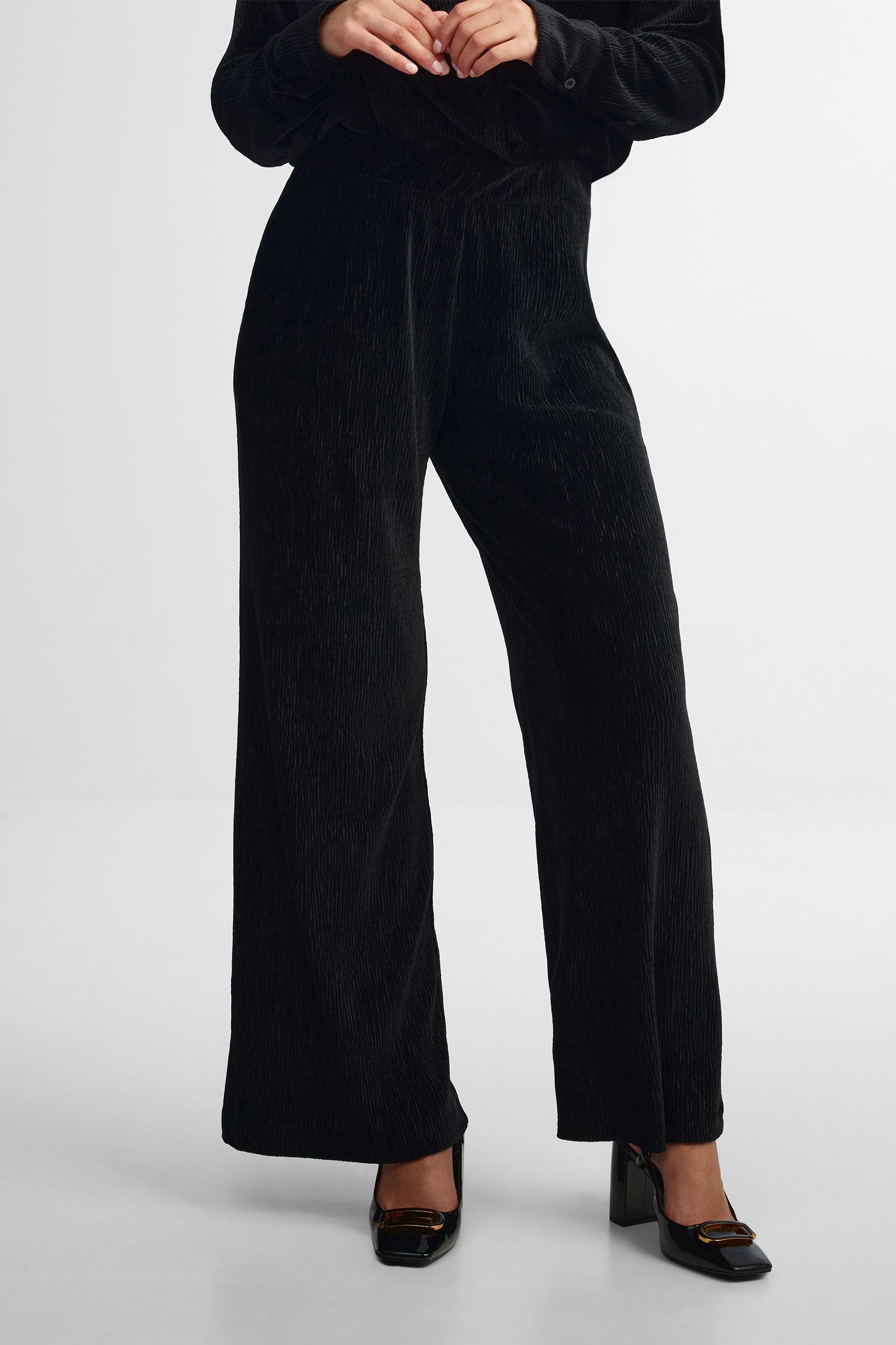 Pantalon jambe large velours - Femme && NOIR