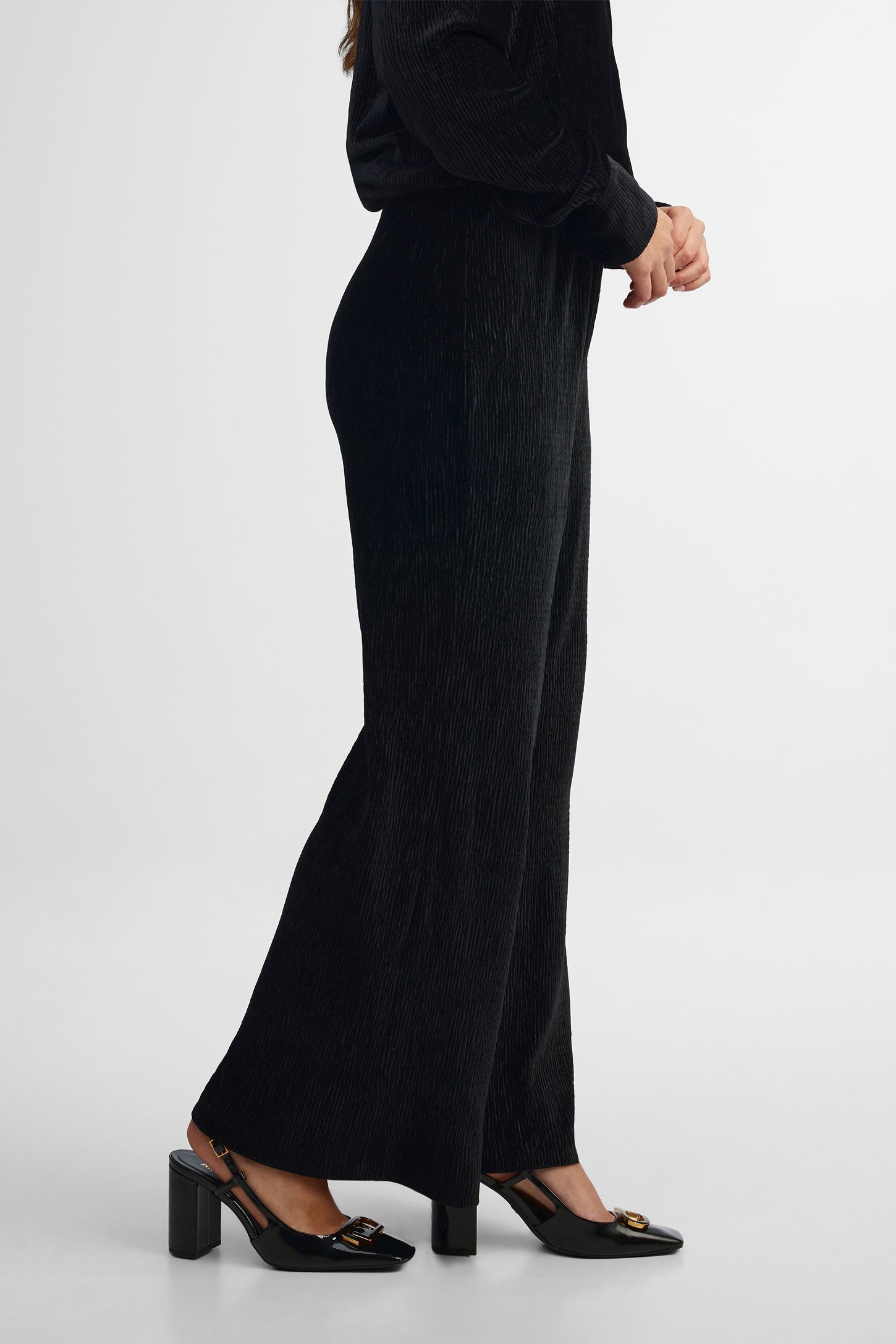 Pantalon jambe large velours - Femme && NOIR