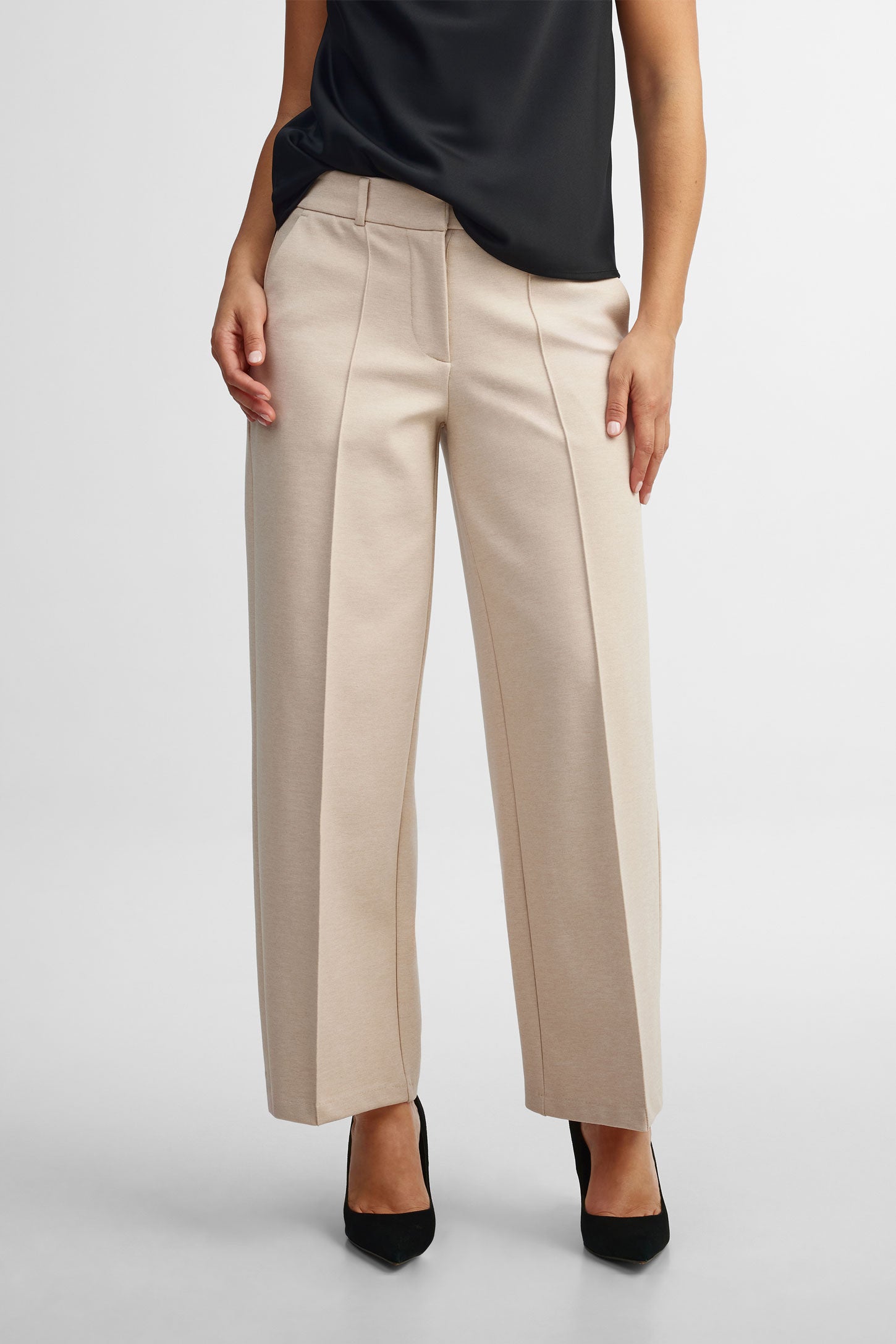 Pantalon habillé jambe droite - Femme && BLANC CASSÉ MIX