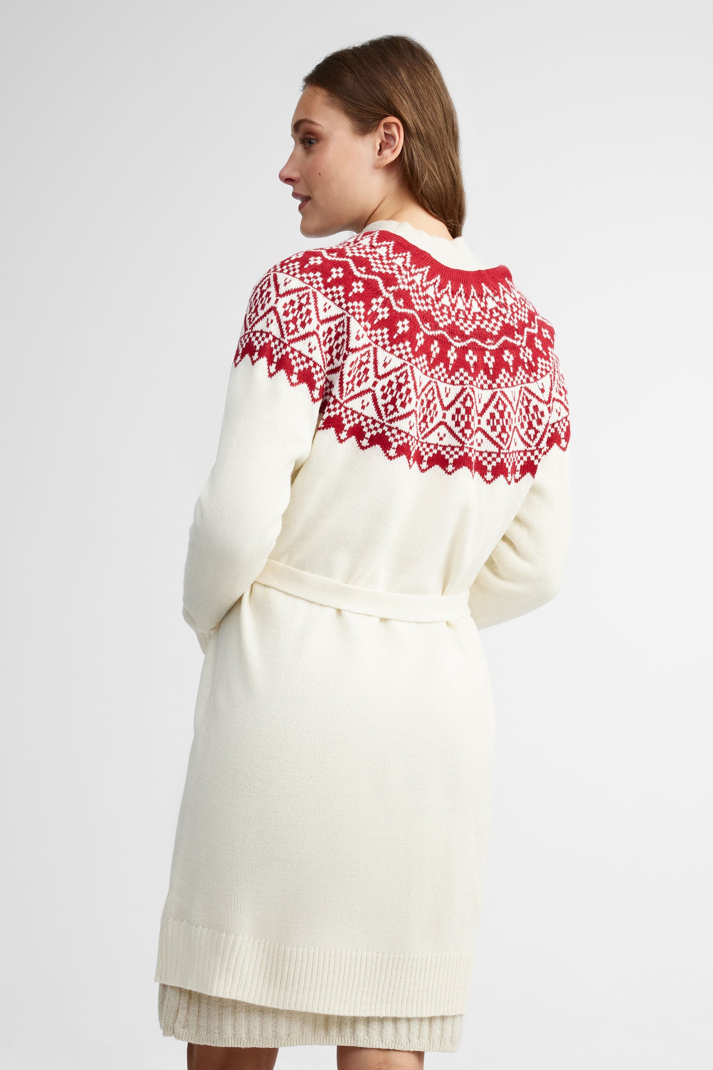 Cardigan long tricot Fair Isle - Femme && BLANC CASSÉ/MULTI