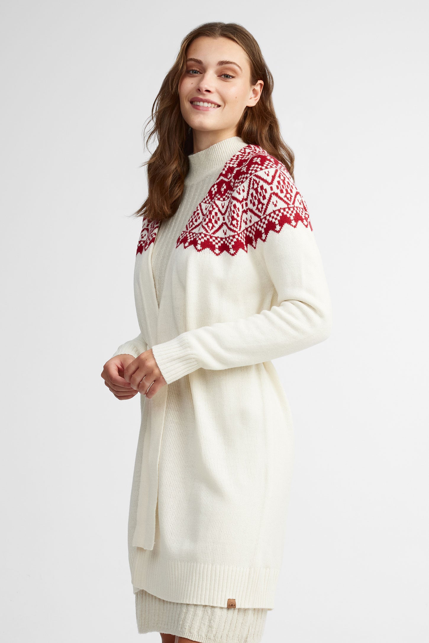 Cardigan long tricot Fair Isle - Femme && BLANC CASSÉ/MULTI