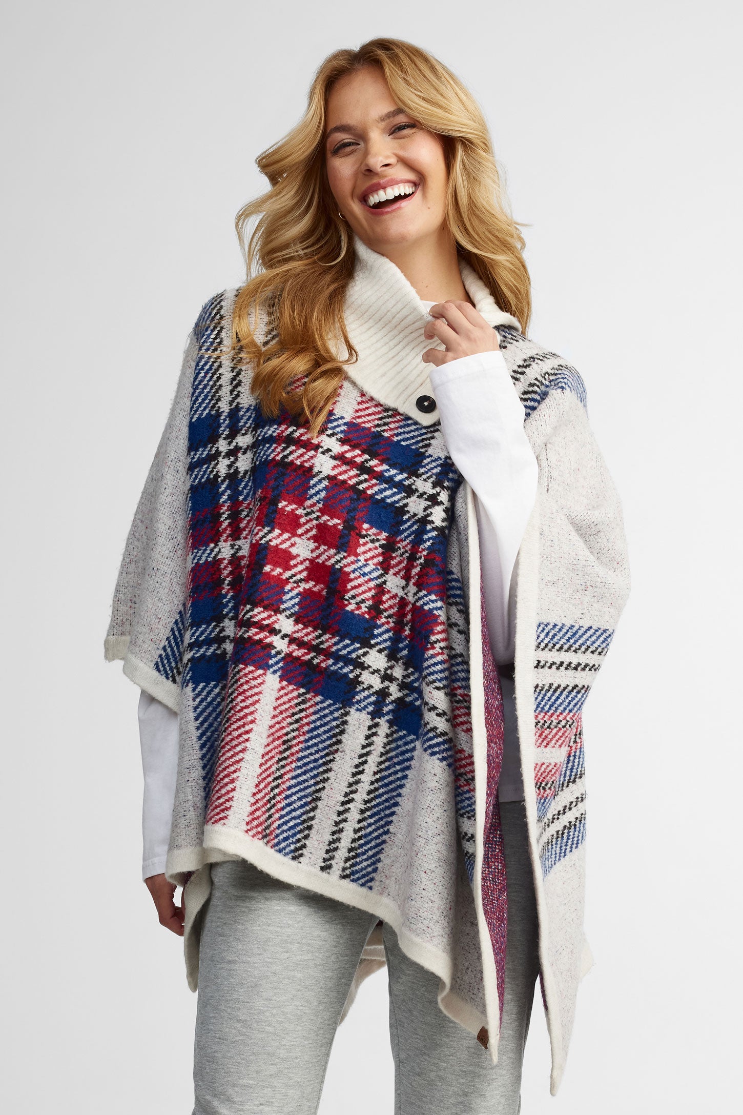 Poncho en tricot imprimé - Femme && BLANC CASSÉ/MULTI