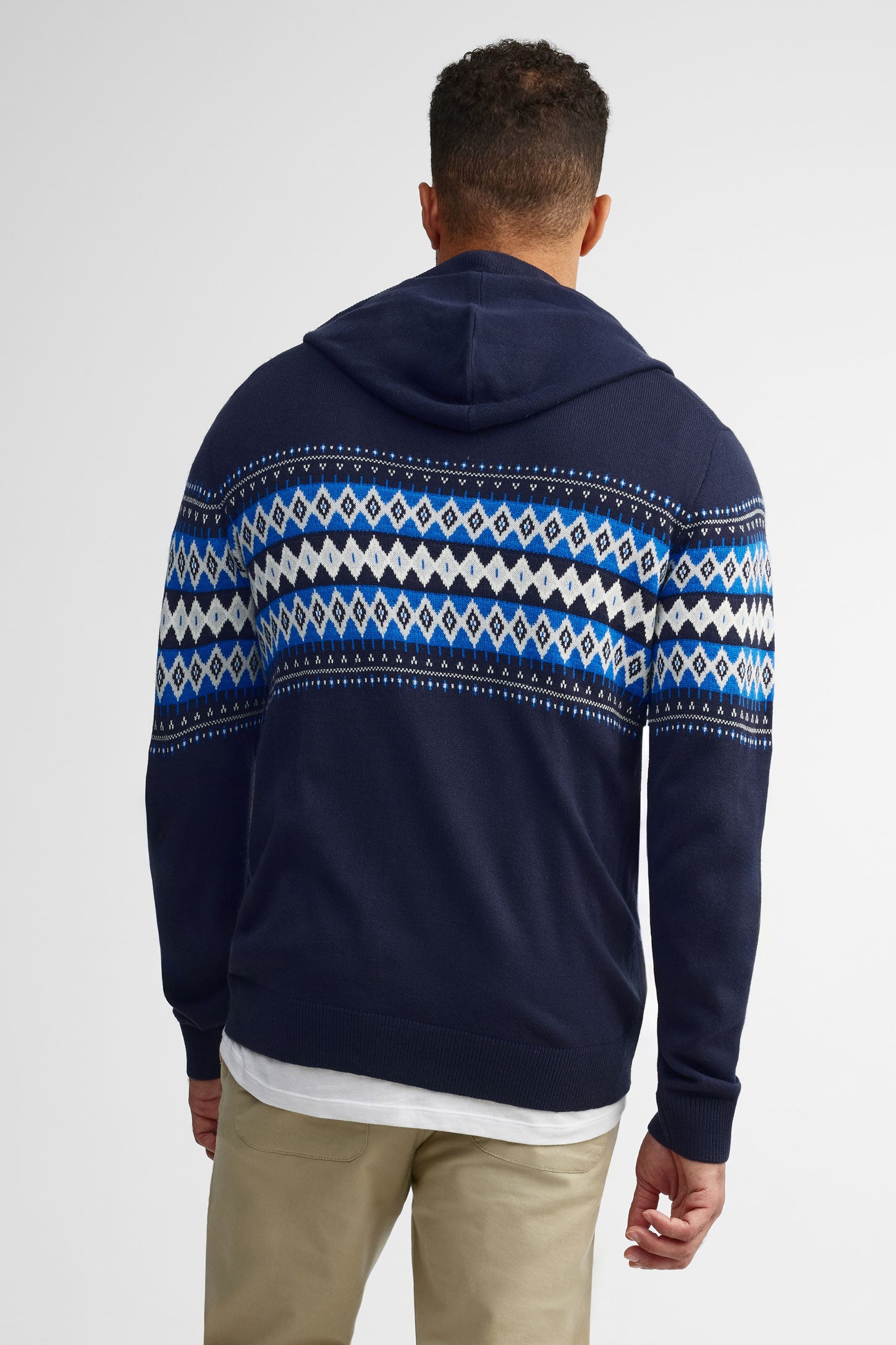 Chandail à capuchon en tricot Fair Isle - Homme && MARIN/MULTI