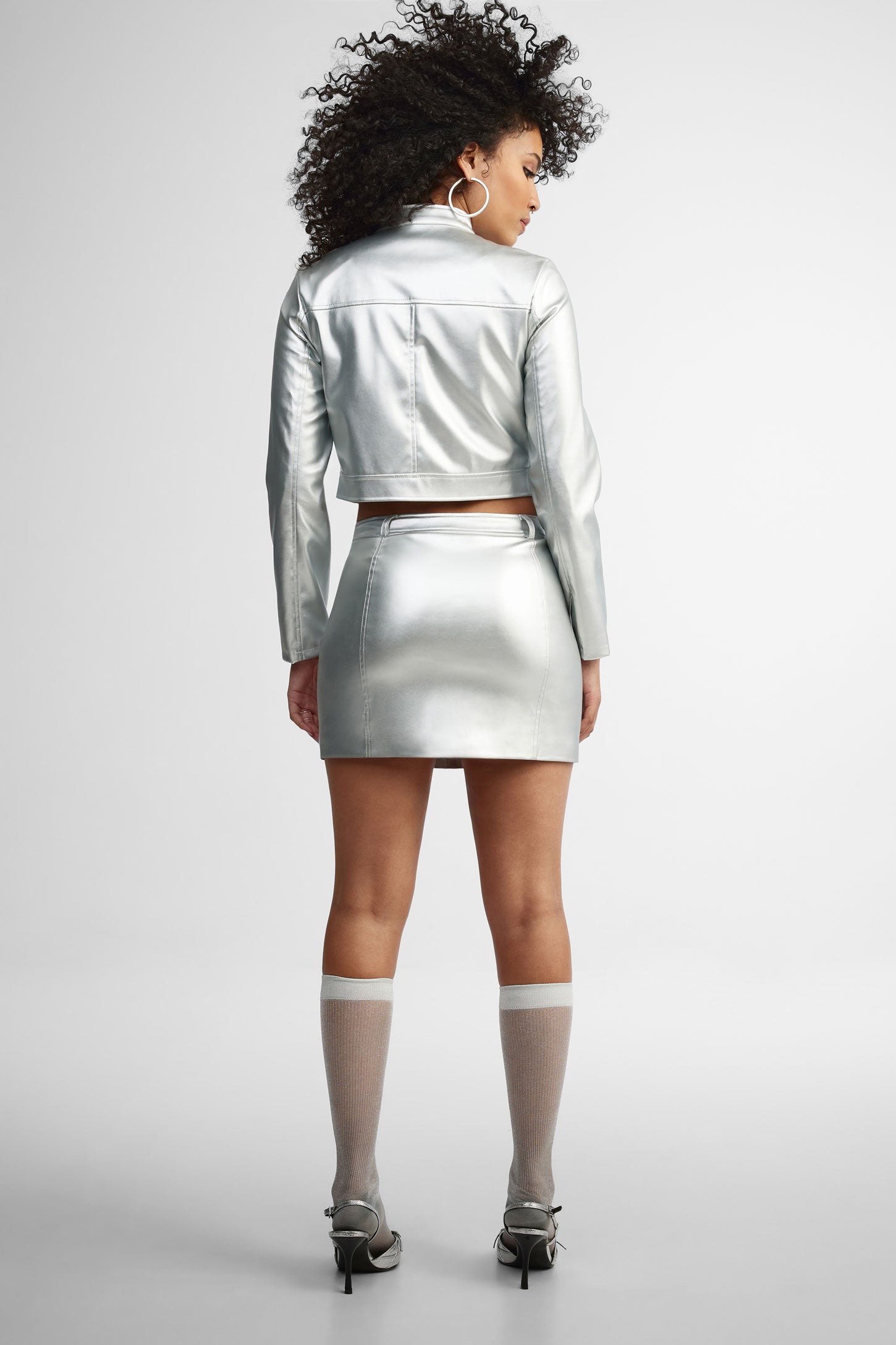 Veste en faux cuir métallique - Femme && ARGENT