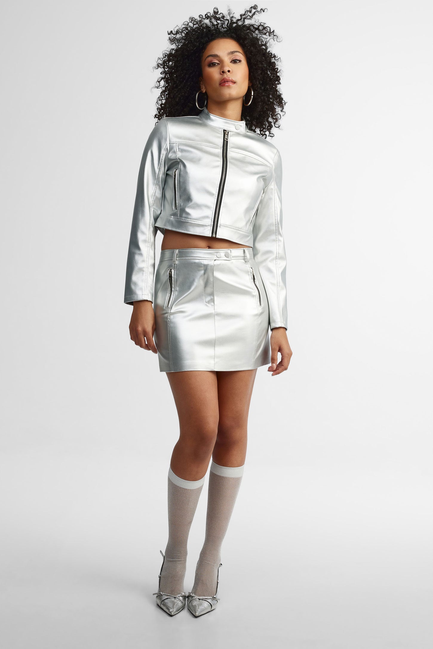 Veste en faux cuir métallique - Femme && ARGENT