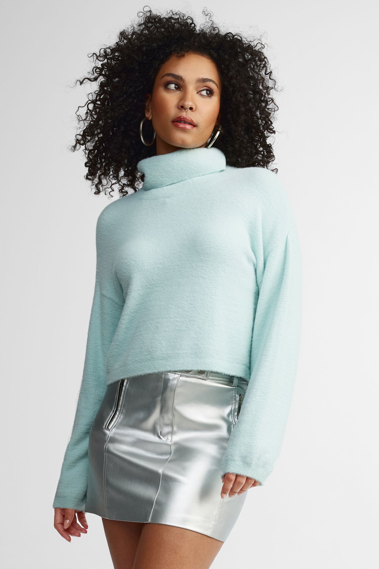 Chandail col roulé coupe surdimensionnée Moss - Femme && BLEU