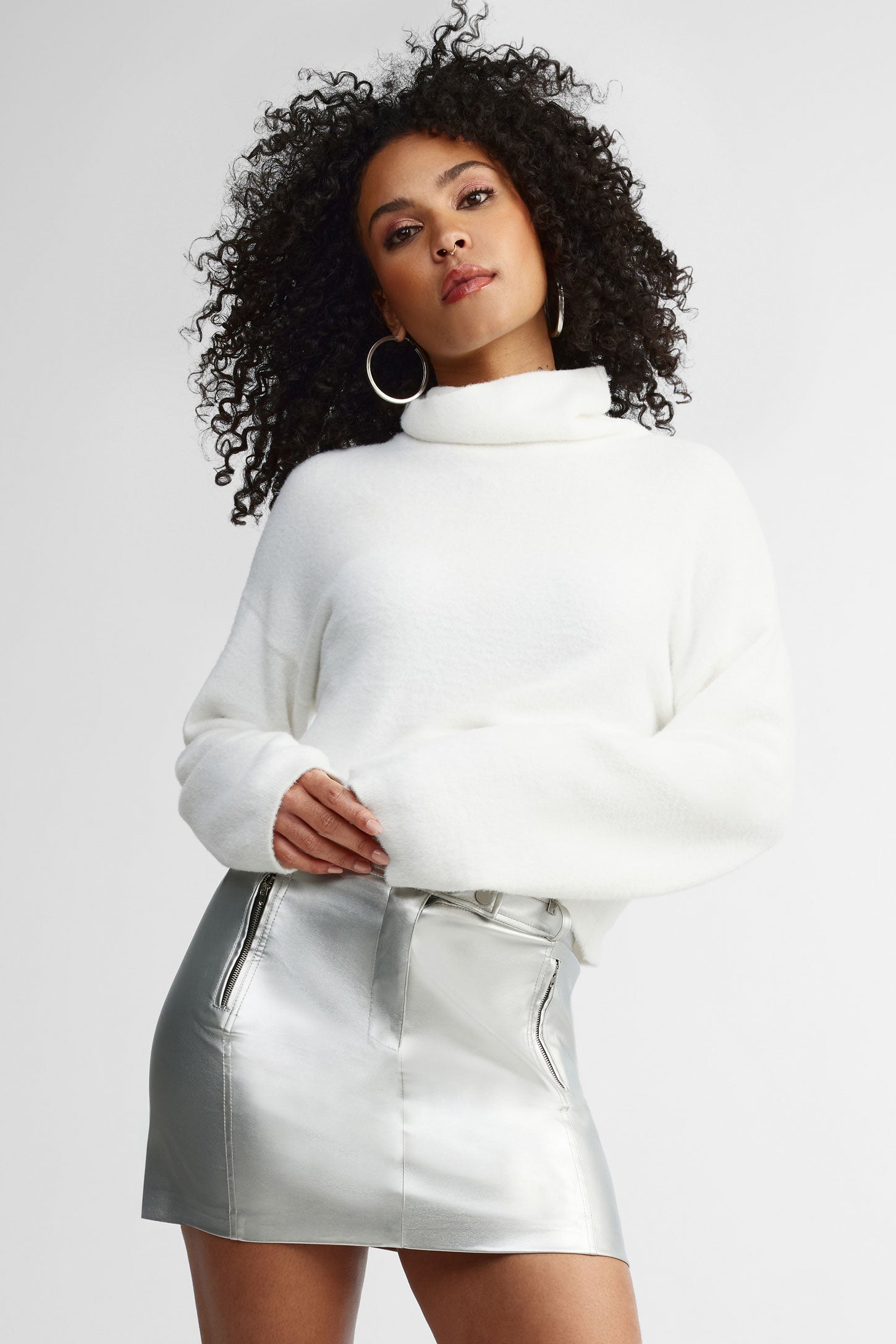 Chandail col roulé coupe surdimensionnée Moss - Femme && BLANC CASSÉ