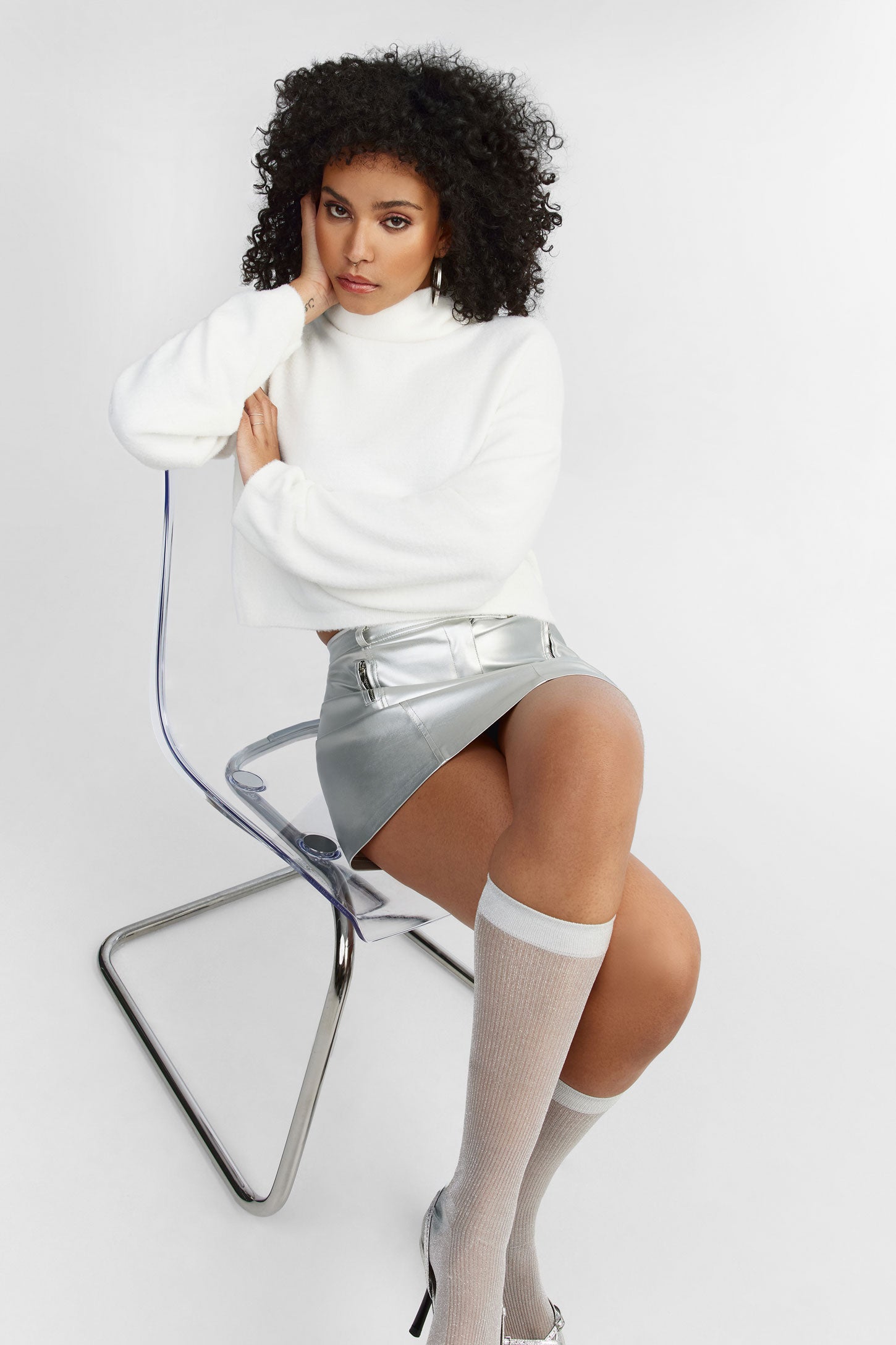 Chandail col roulé coupe surdimensionnée Moss - Femme && BLANC CASSÉ