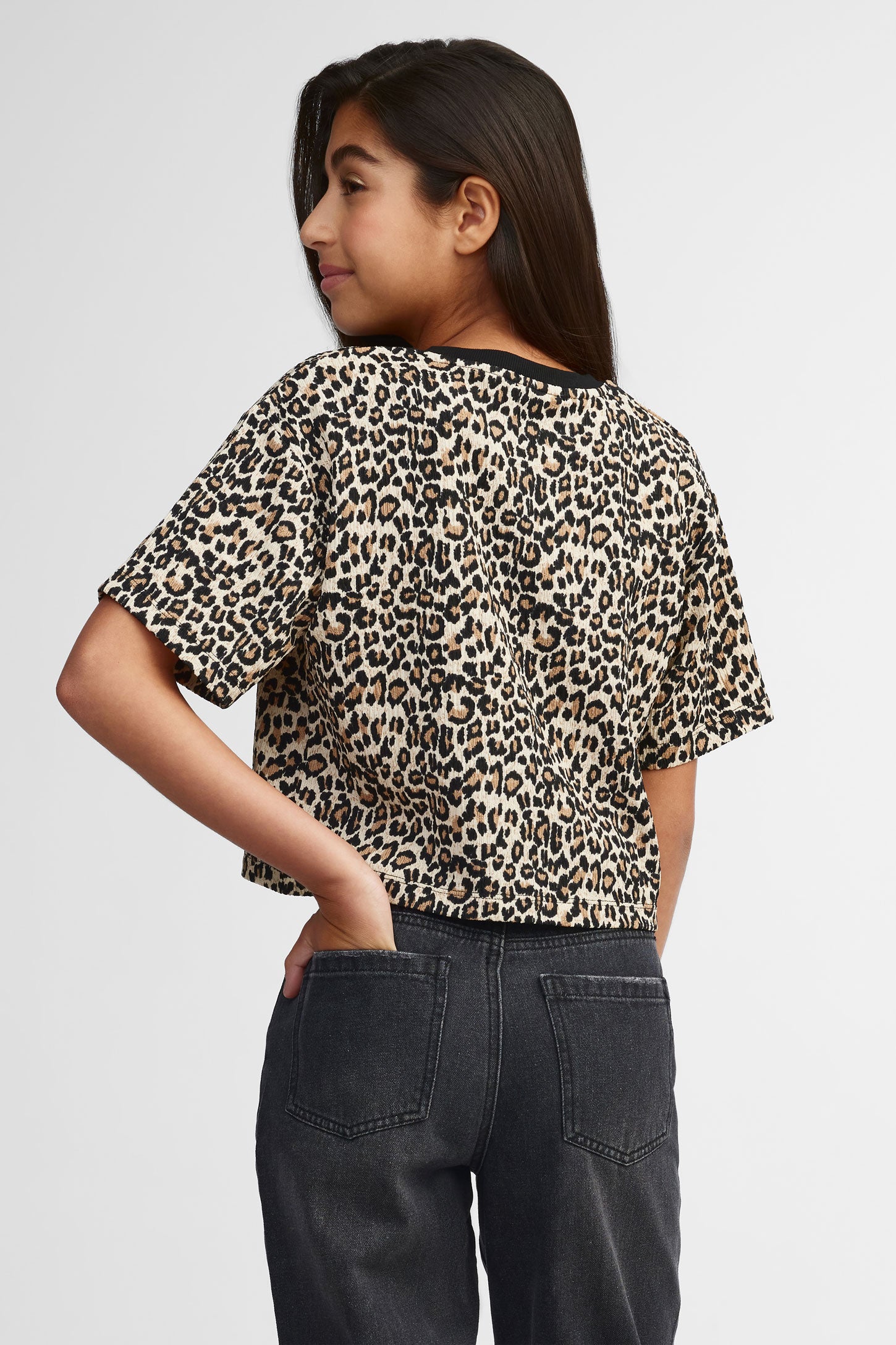 T-shirt ample écourté imprimé léopard - Ado fille && BEIGE/MULTI