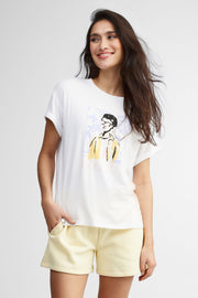 T-shirt col rond coupe ample - Femme && BLANC MULTI