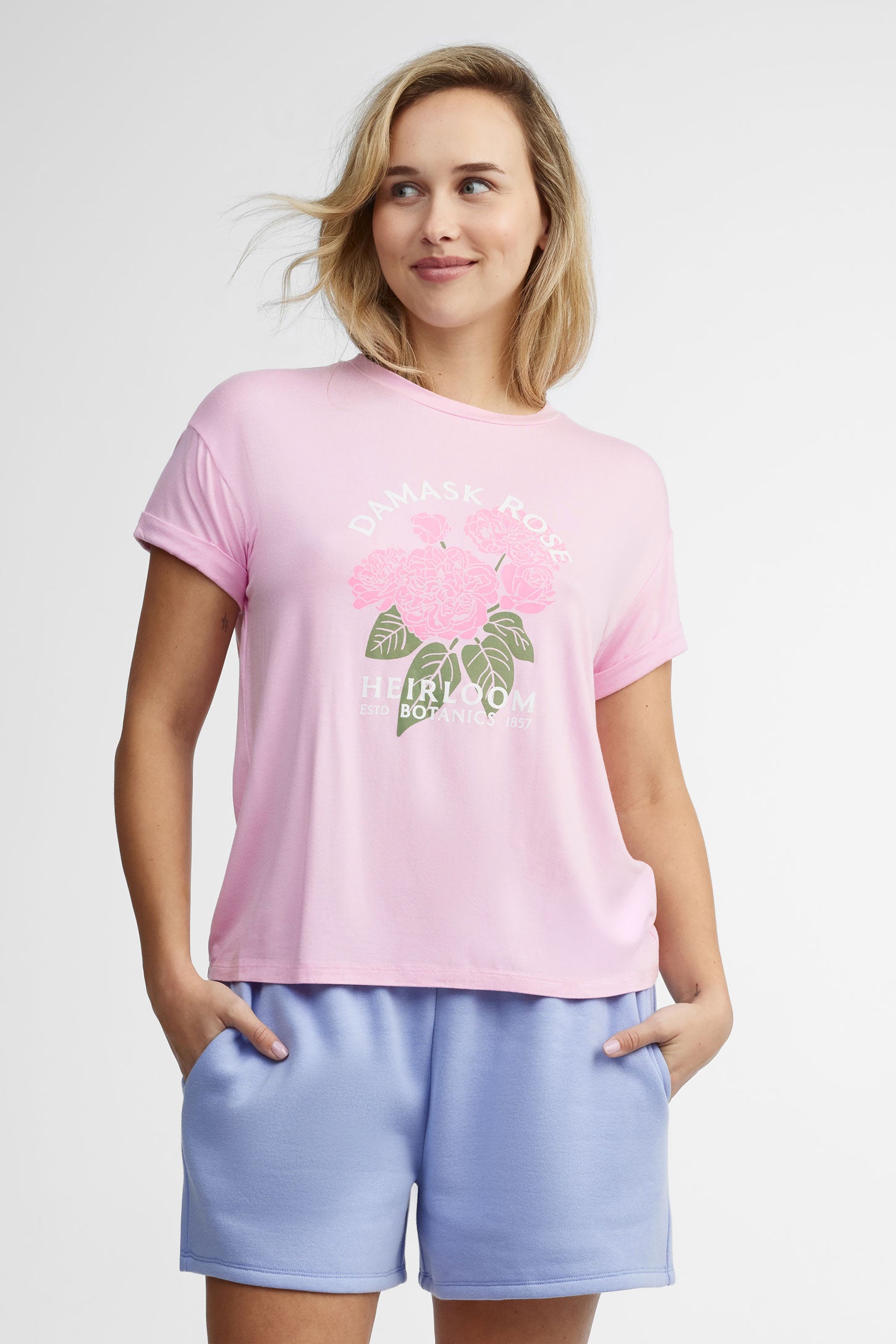 T-shirt col rond coupe ample - Femme && ROSE MULTI