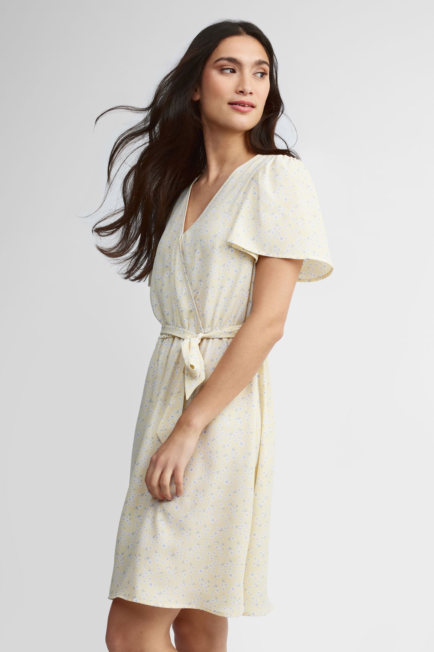 Robe cache-cœur manches flottantes - Femme && JAUNE/MULTI