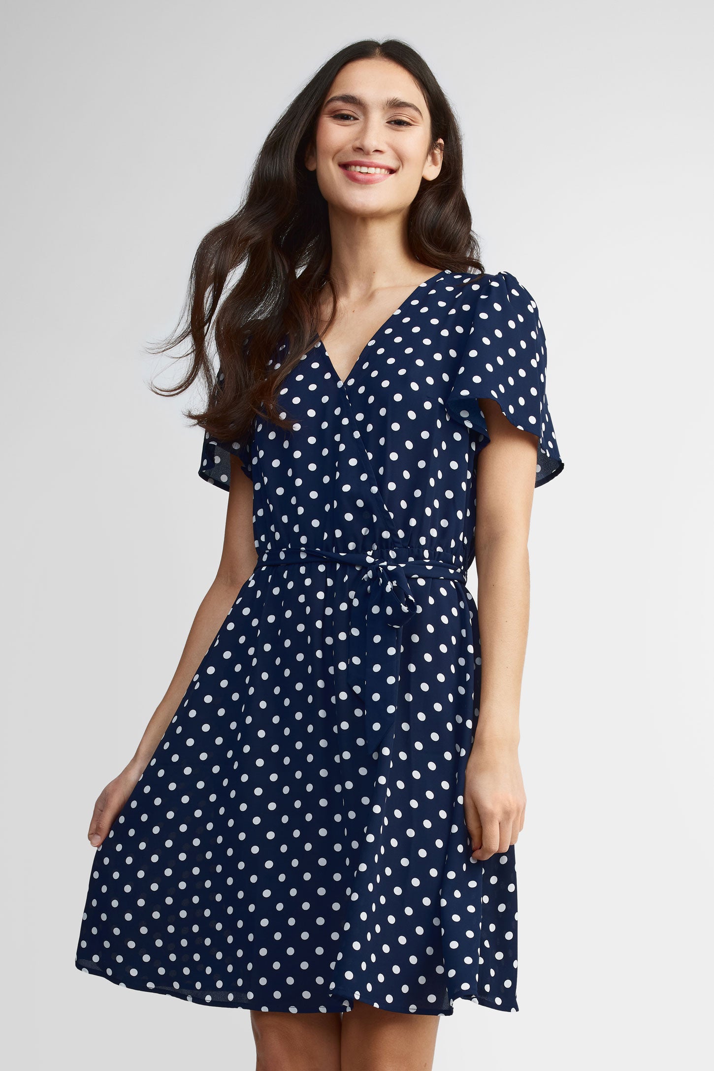 Robe cache-cœur manches flottantes - Femme && BLEU MARINE MUL