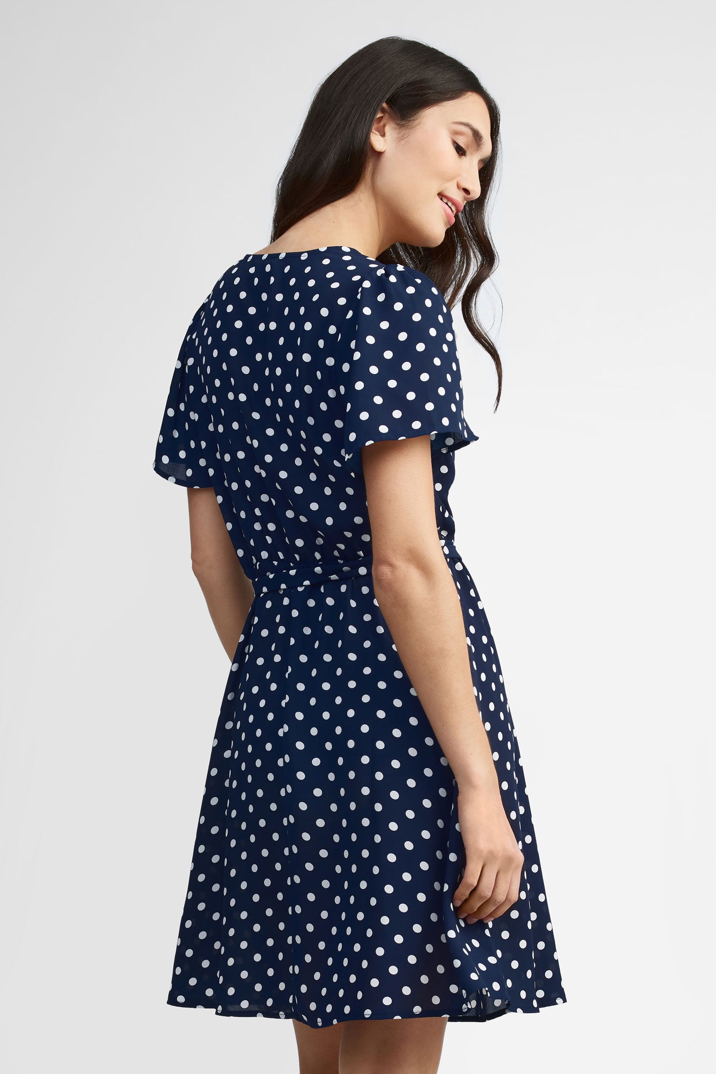Robe cache-cœur manches flottantes - Femme && BLEU MARINE MUL