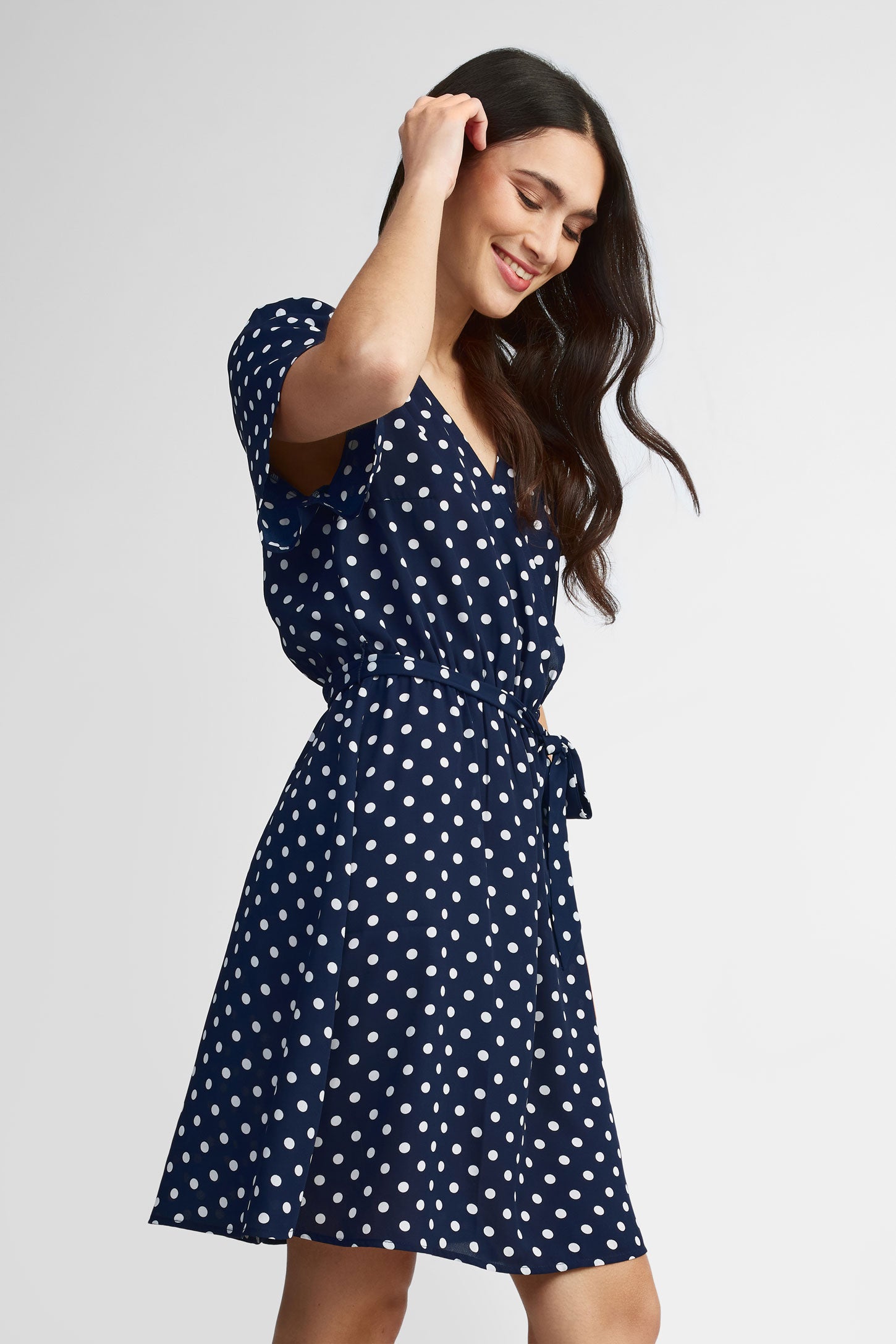 Robe cache-cœur manches flottantes - Femme && BLEU MARINE MUL