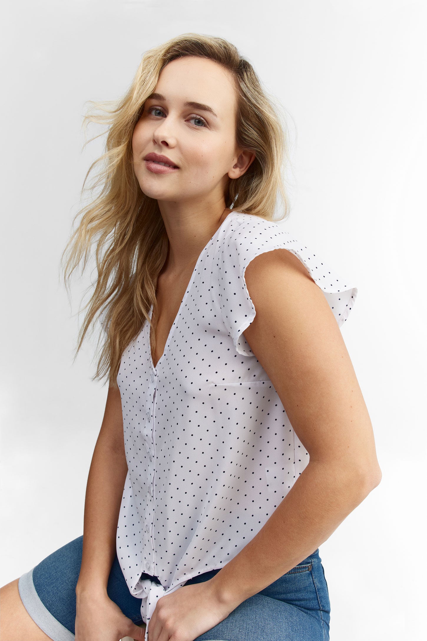 Chemisier manches courtes flottantes - Femme && BLANC MULTI