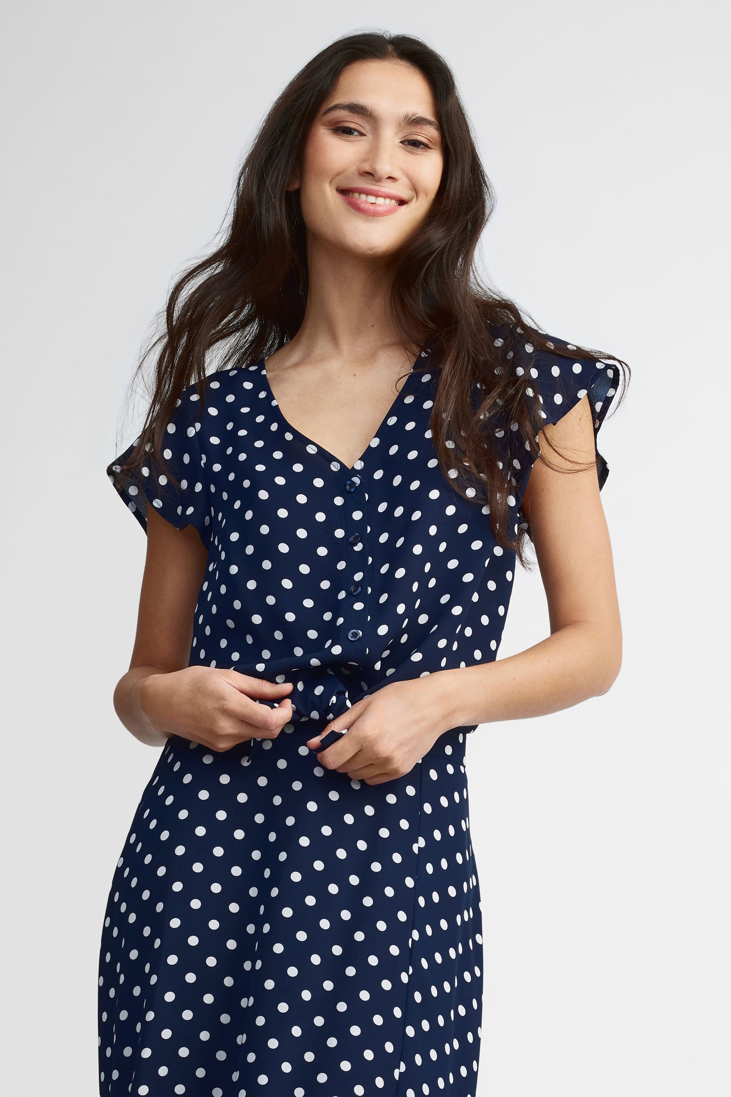 Chemisier manches courtes flottantes - Femme && BLEU MARINE MUL