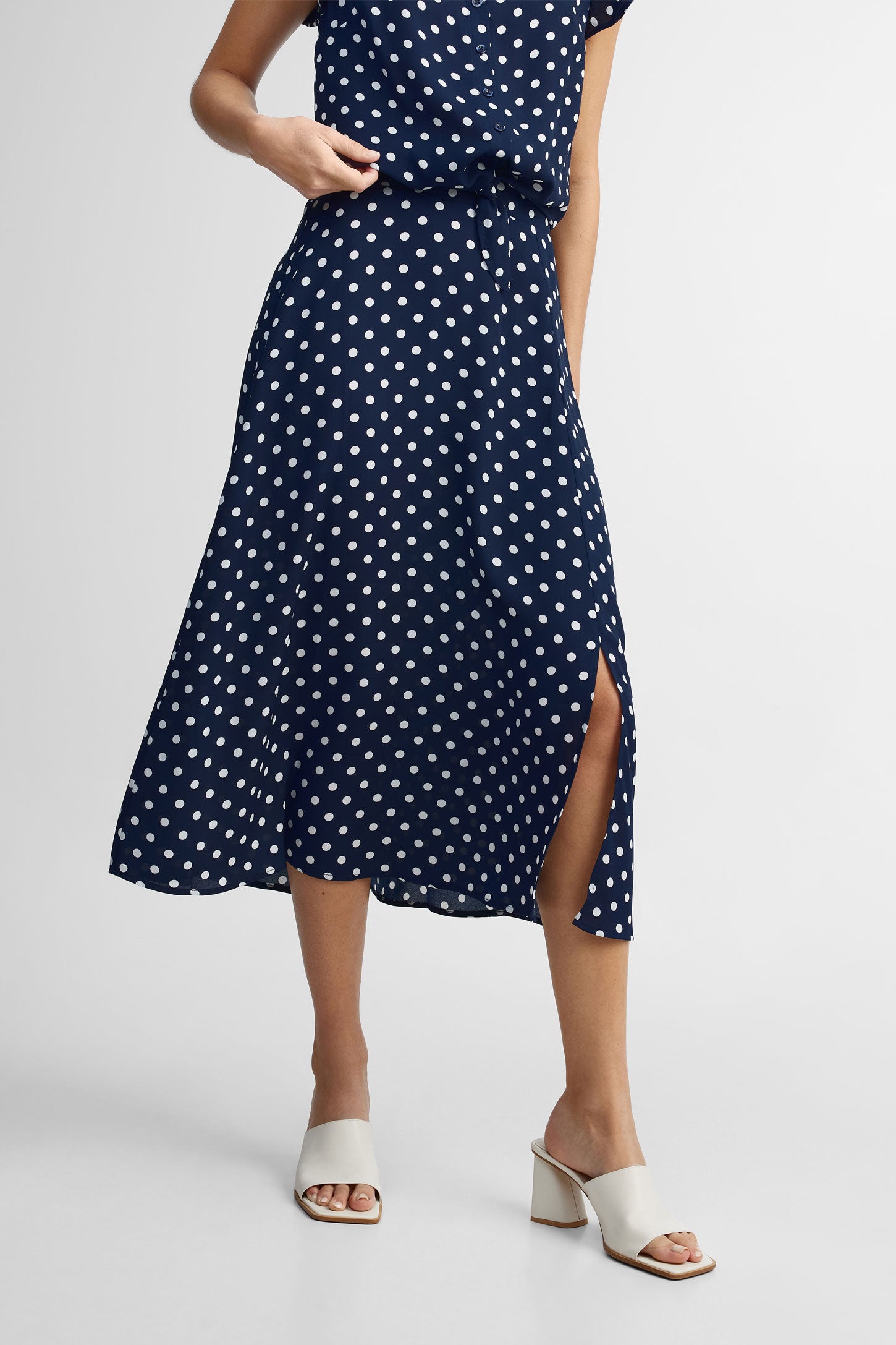 Jupe midi imprimée - Femme && BLEU MARINE MUL