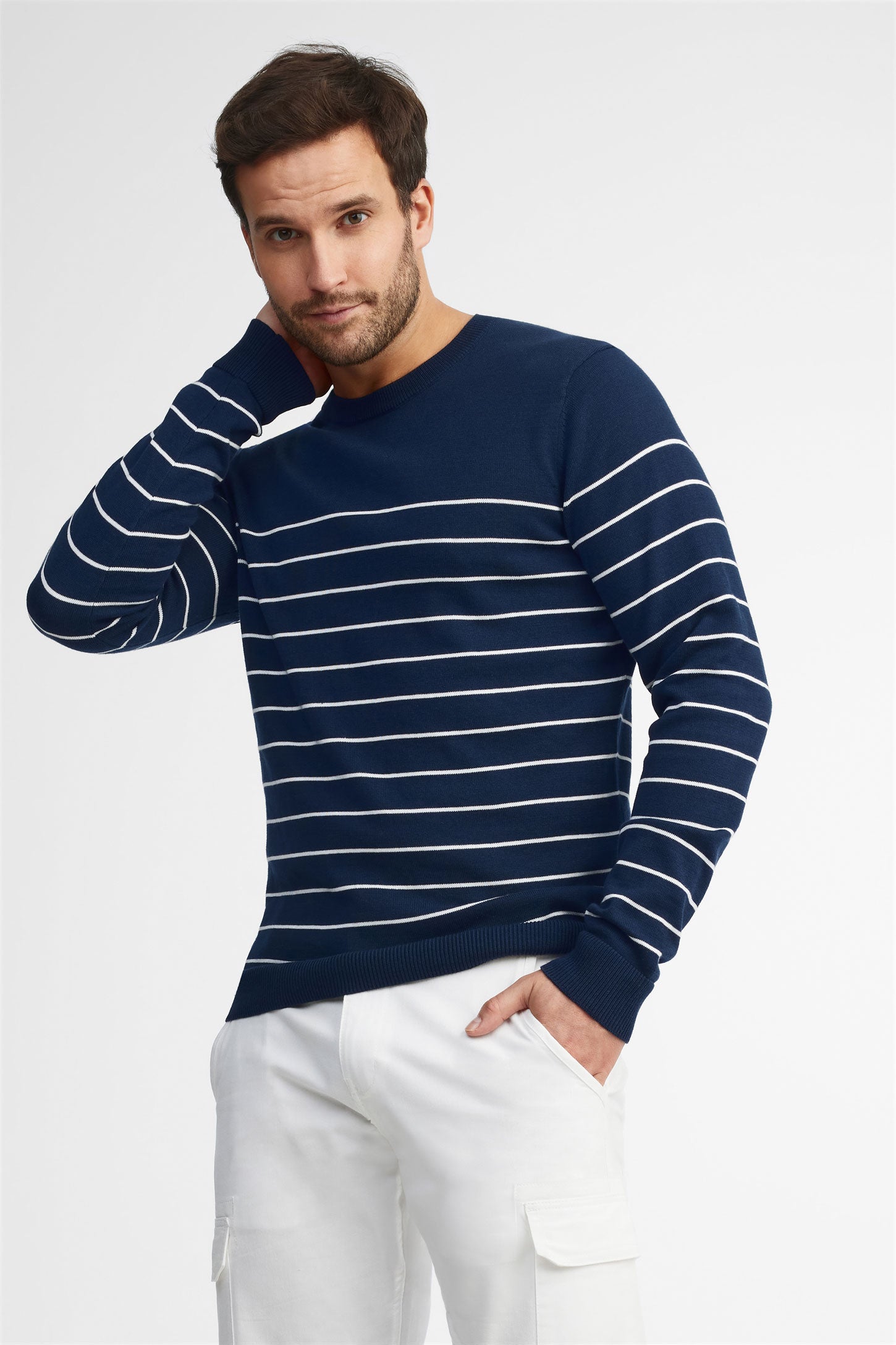 Chandail tricot rayé - Homme && BLEU MARINE MUL
