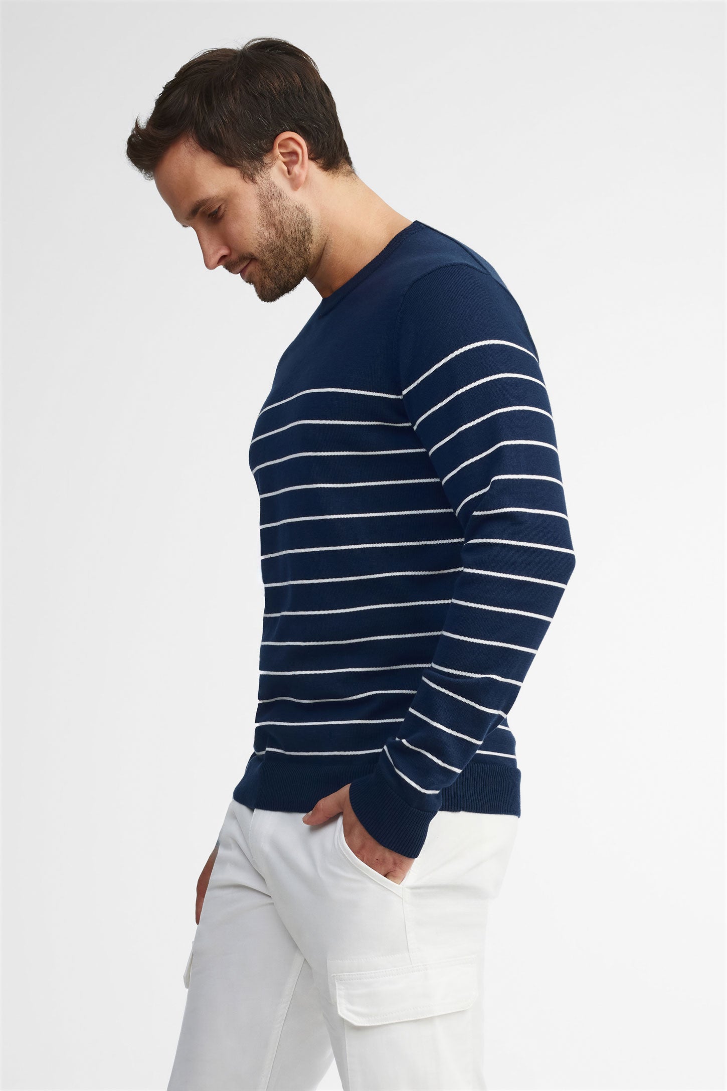 Chandail tricot rayé - Homme && BLEU MARINE MUL