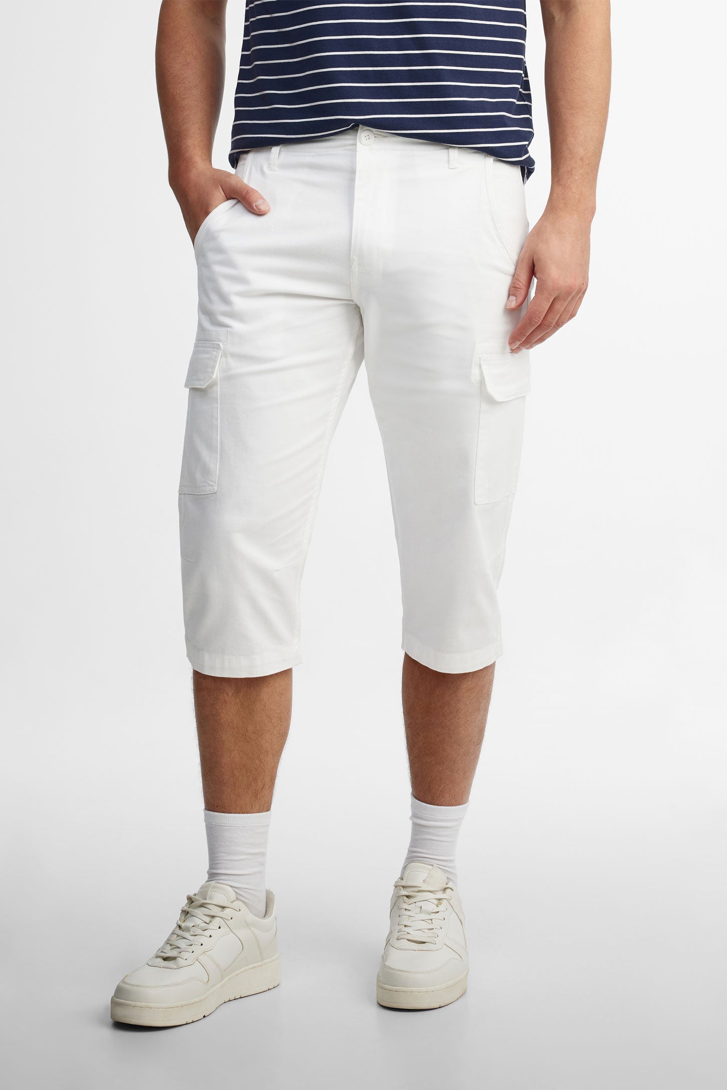 Capri cargo coupe droite en coton - Homme && BLANC
