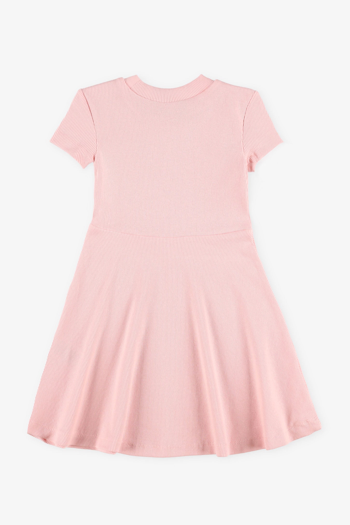 Robe patineuse côtelée et rayée - Enfant fille && ROSE