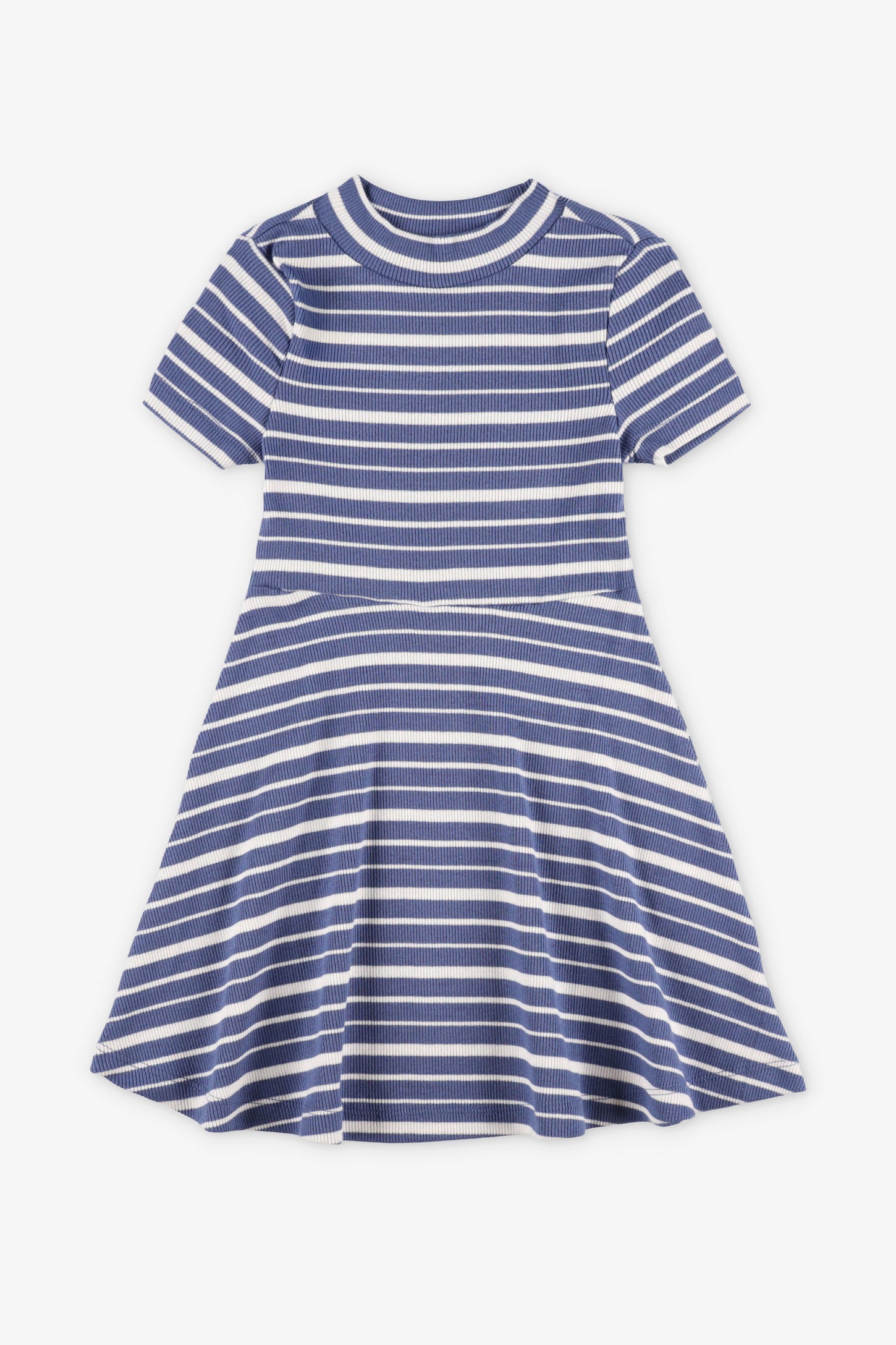 Robe patineuse côtelée et rayée - Enfant fille && BLEU MARINE MUL
