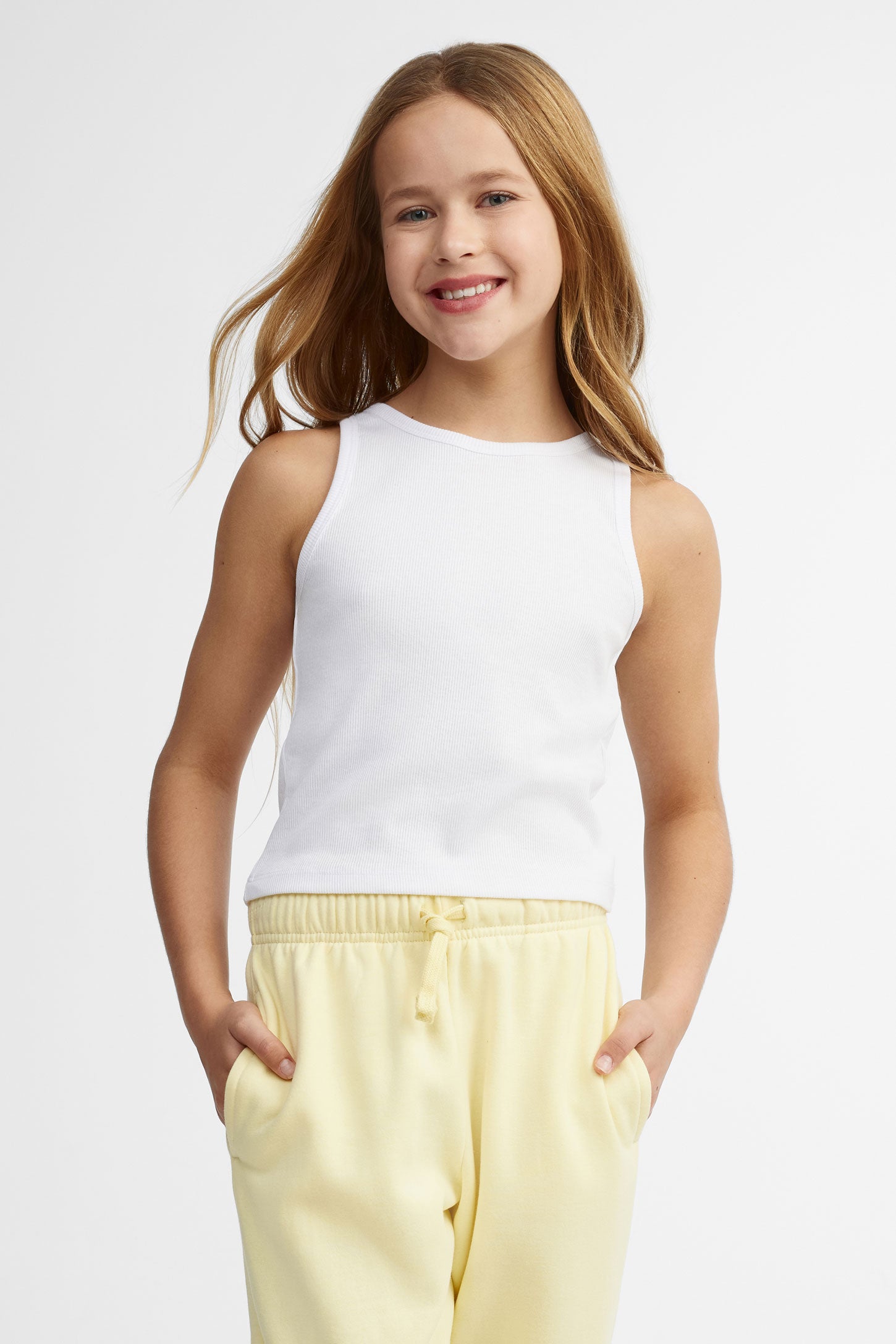 Camisole côtelée coton - Ado fille && BLANC