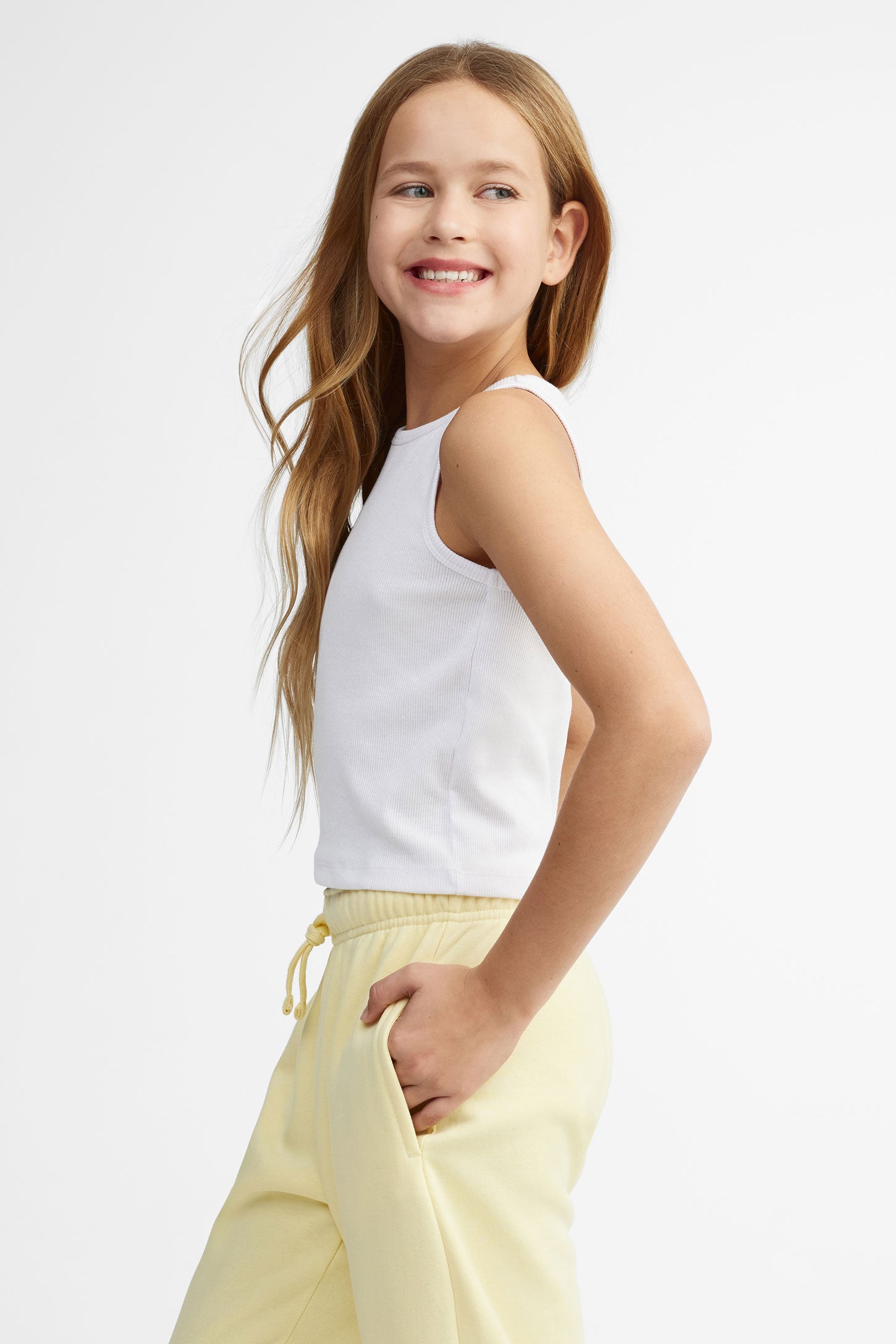 Camisole côtelée coton - Ado fille && BLANC